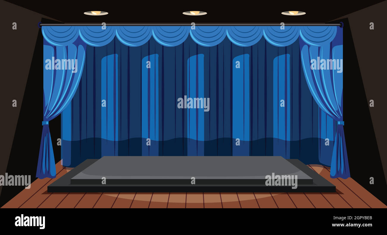 An empty stage with blue curtain Stock Vector Image & Art - Alamy