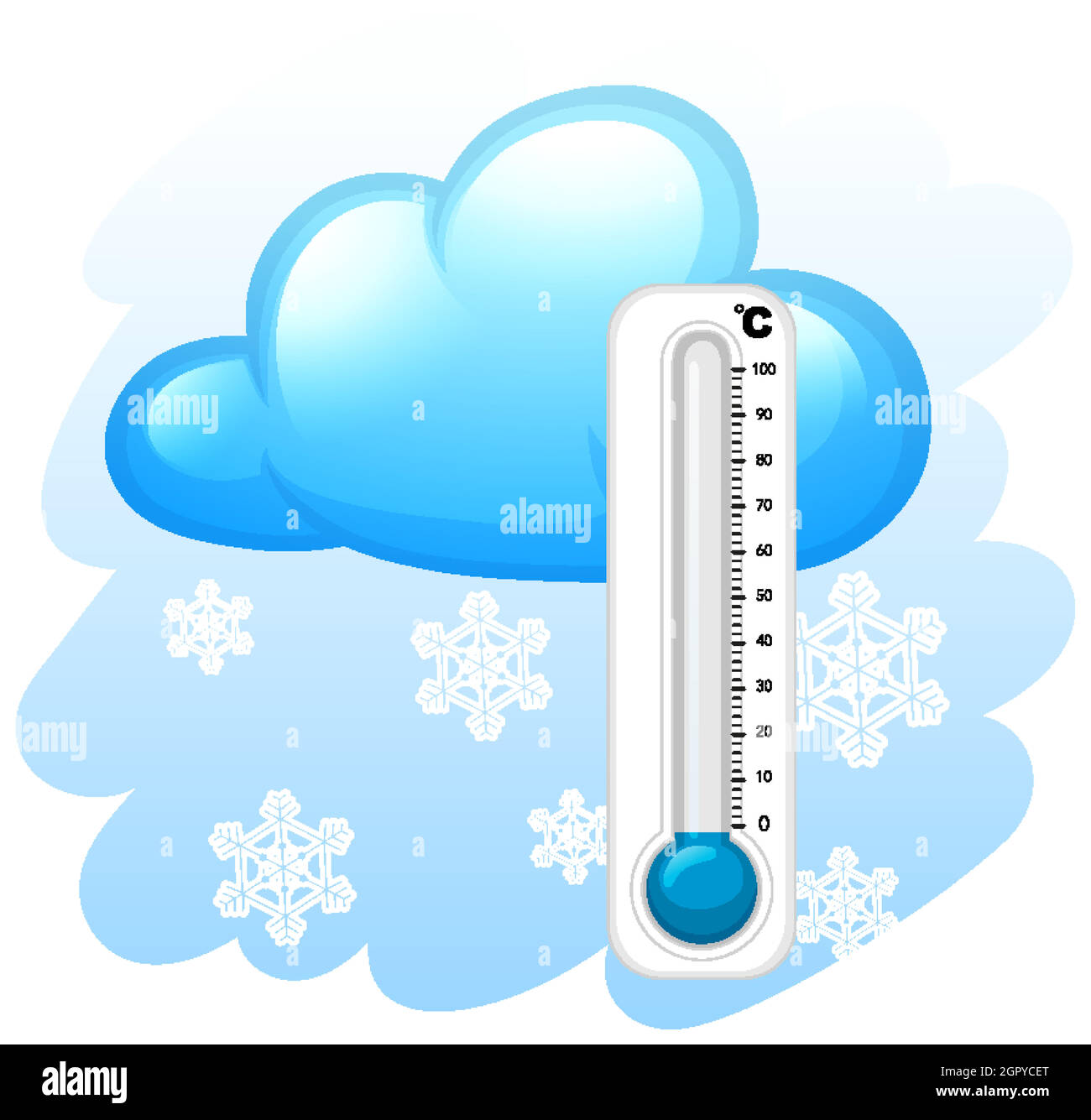 Thermometer with Sky and Sun. Hot Weather in Summer. Vector Cartoon. Stock  Vector