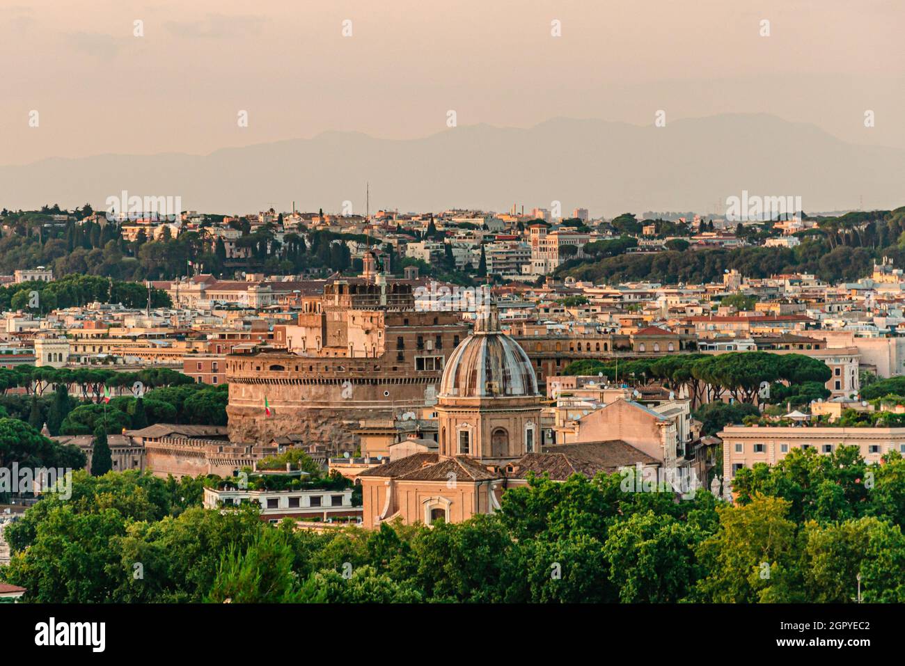 Panoramic View Of Rome From The Belvedere Del Gianicolo Stock Photo - Alamy