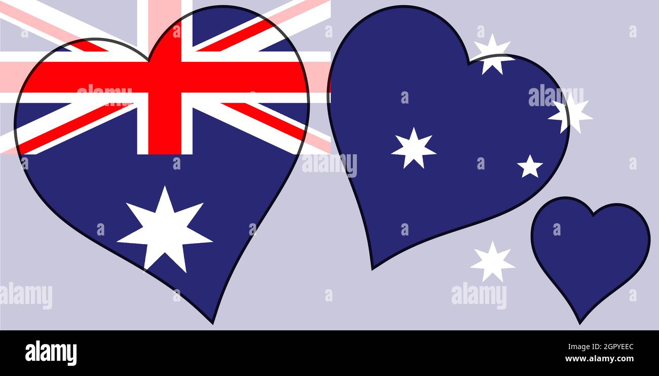 Australian Flag a selection of heart cutouts all over a faded background Stock Photo - Alamy
