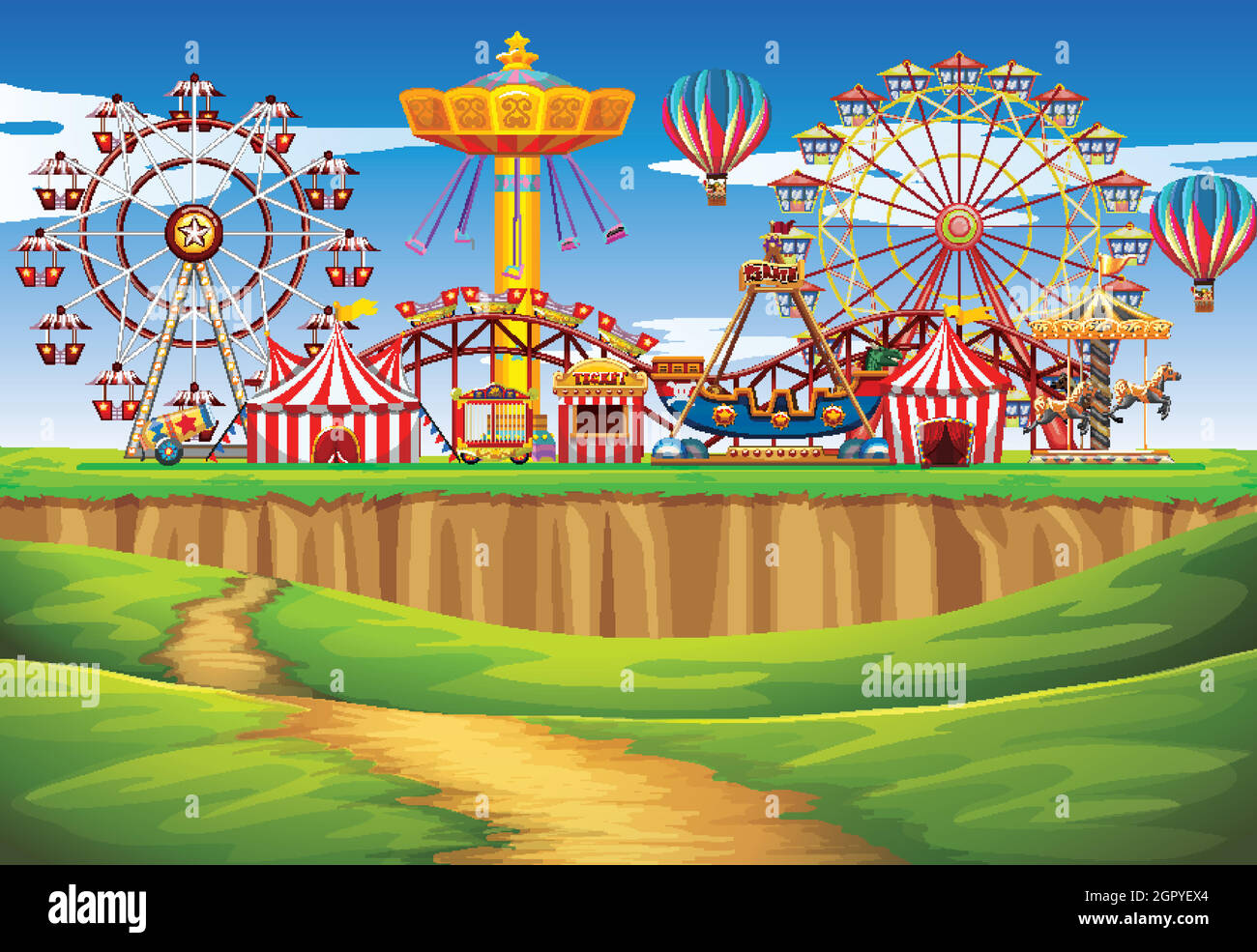 Circus scene with many rides at day time Stock Vector Image & Art - Alamy