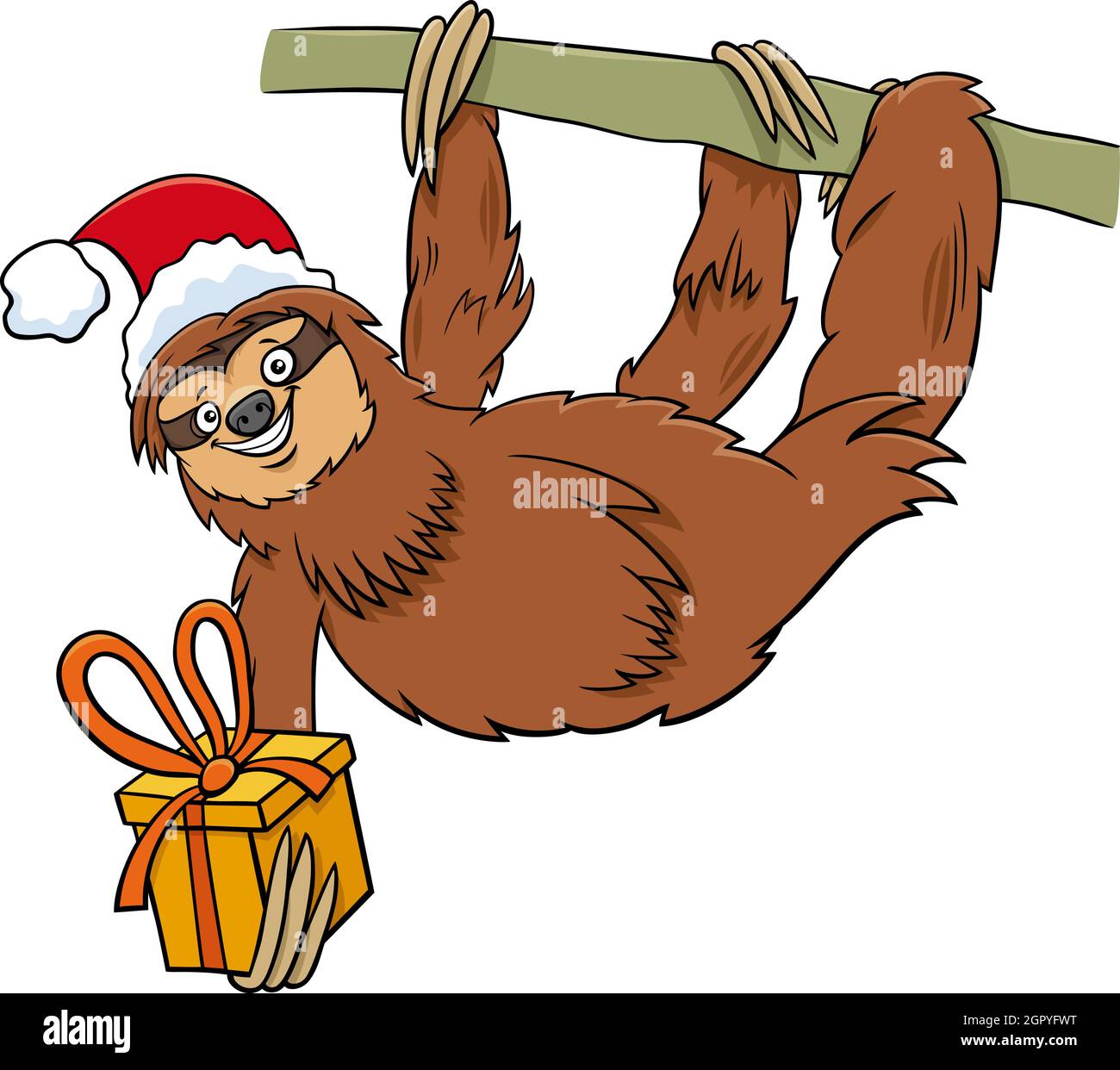 Cartoon illustration of sloth animal character with present on Christmas time Stock Vector