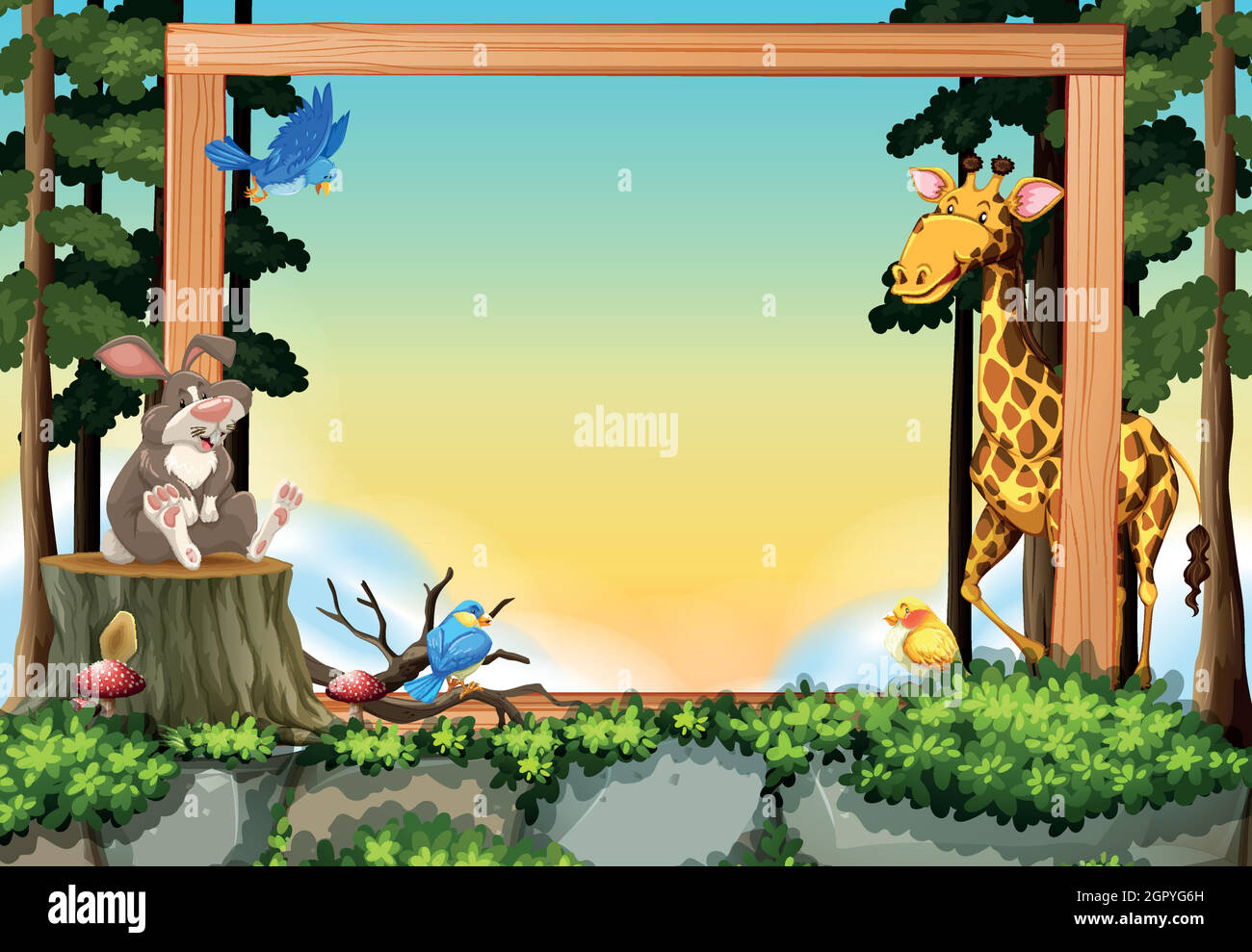Wild animals in forest frame Stock Vector