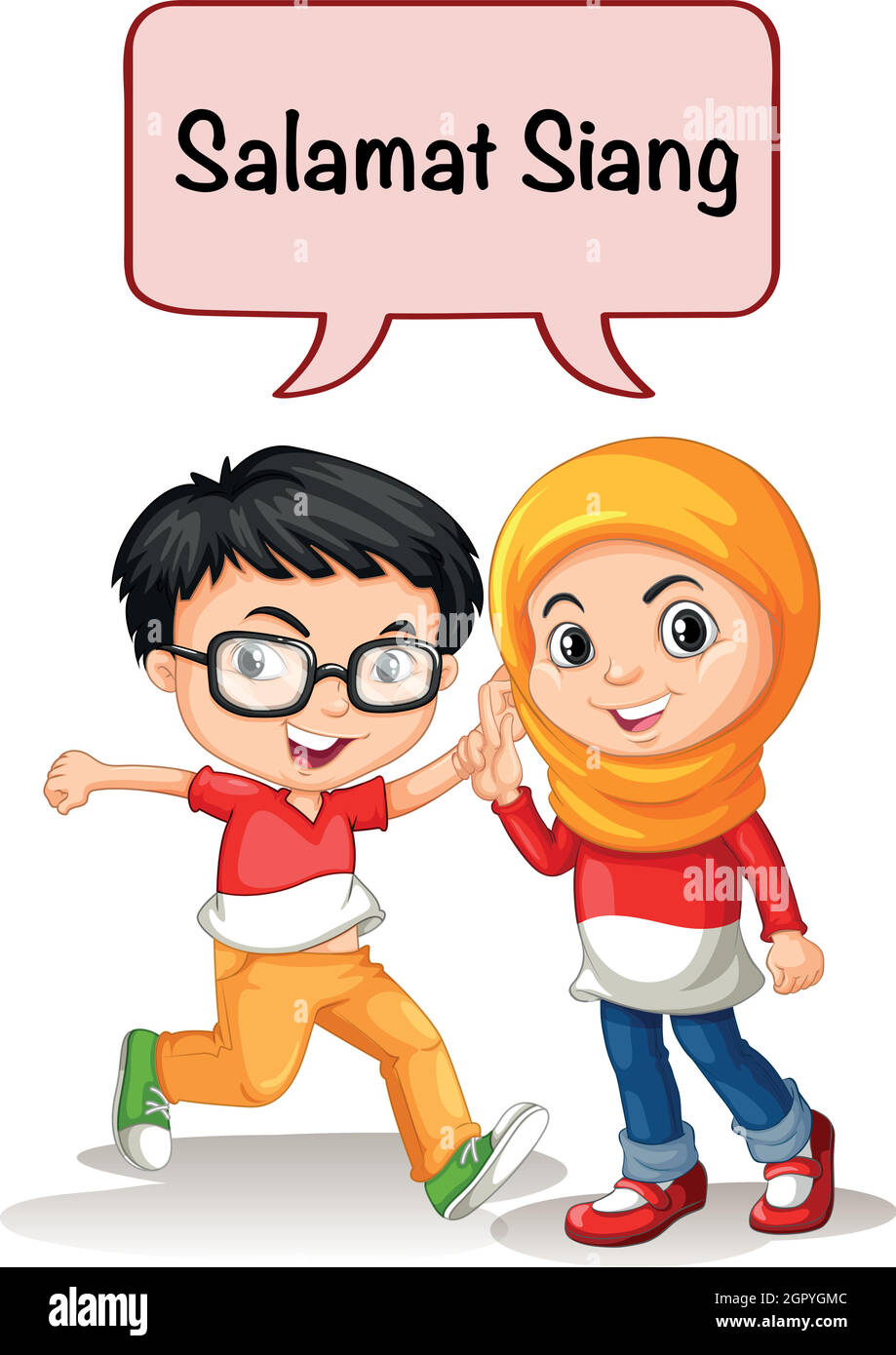 Boy and girl greeting in indonesian language Stock Vector