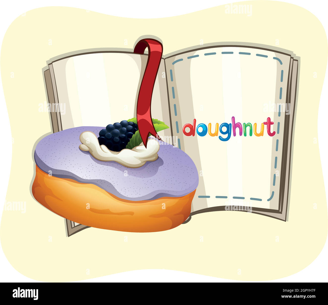Blueberry flavor doughnut and book Stock Vector