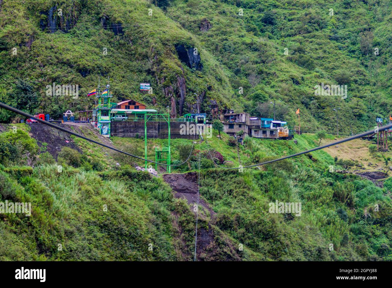BANOS, ECUADOR JUNE 22, 2015 Cable car is used for observing Agoyan