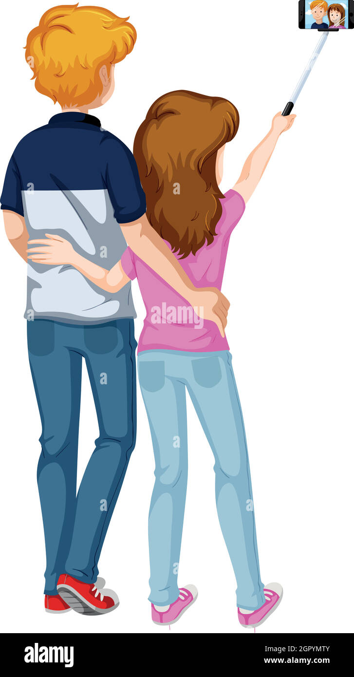 Love couple taking picture from phone Stock Vector