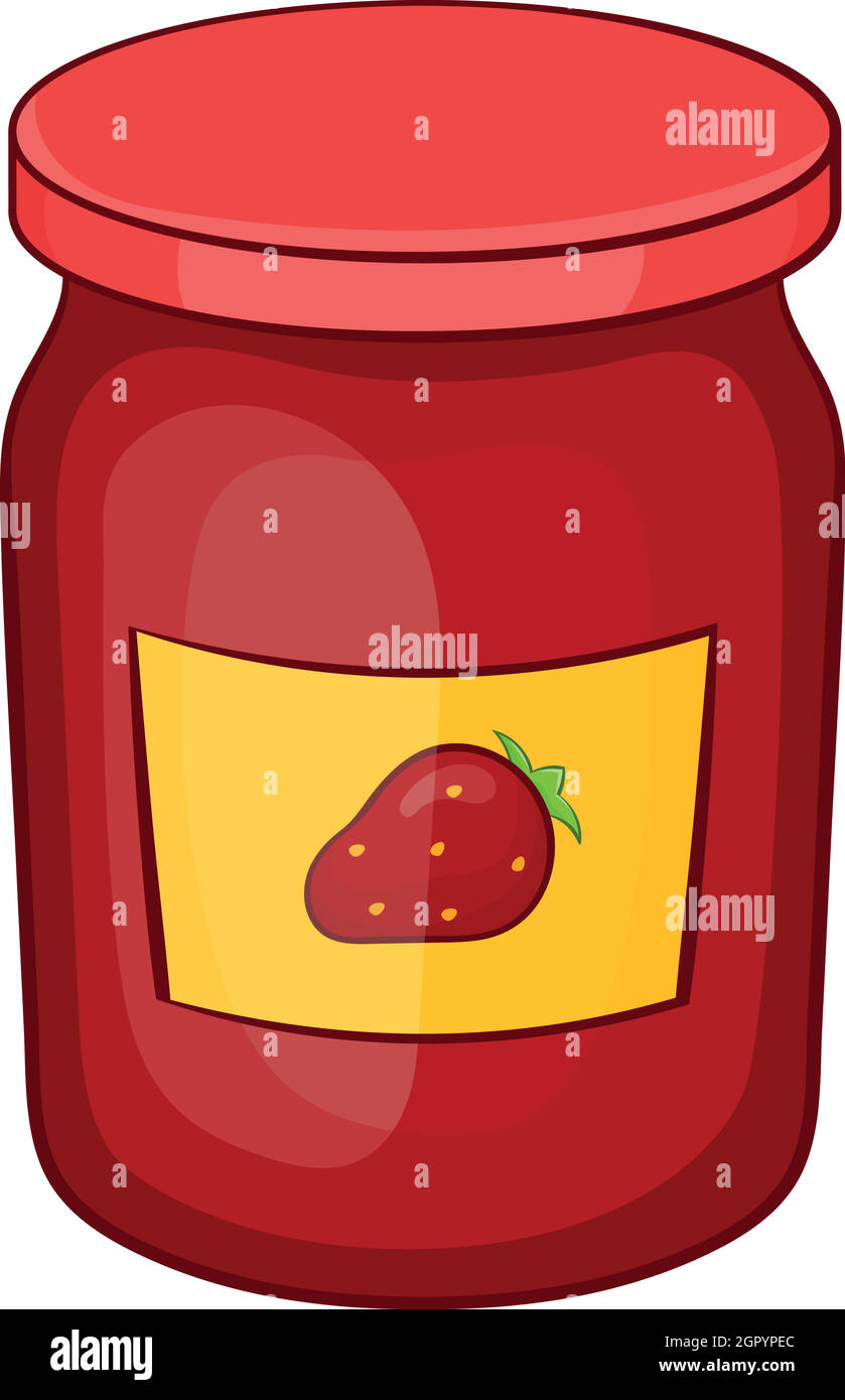 Jar of strawberry jam icon, cartoon style Stock Vector