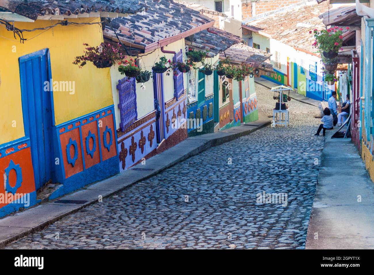 GUATAPE, COLOMBIA - SEPTEMBER 2, 2015: Colorful decorated houses in ...