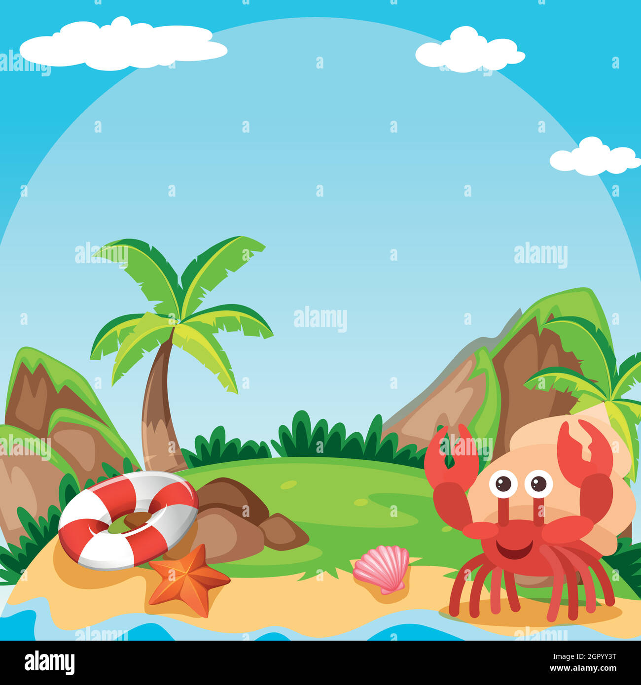 Background scene with hermit crab on island Stock Vector