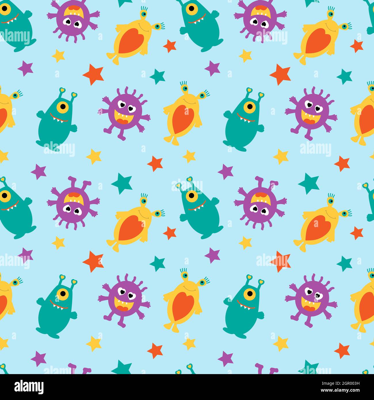 Funny aliens and multicolored stars on a blue background Stock Vector ...