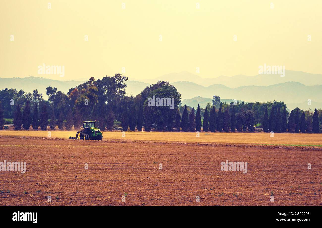Scenic View Of Agricultural Field Against Clear Sky Stock Photo