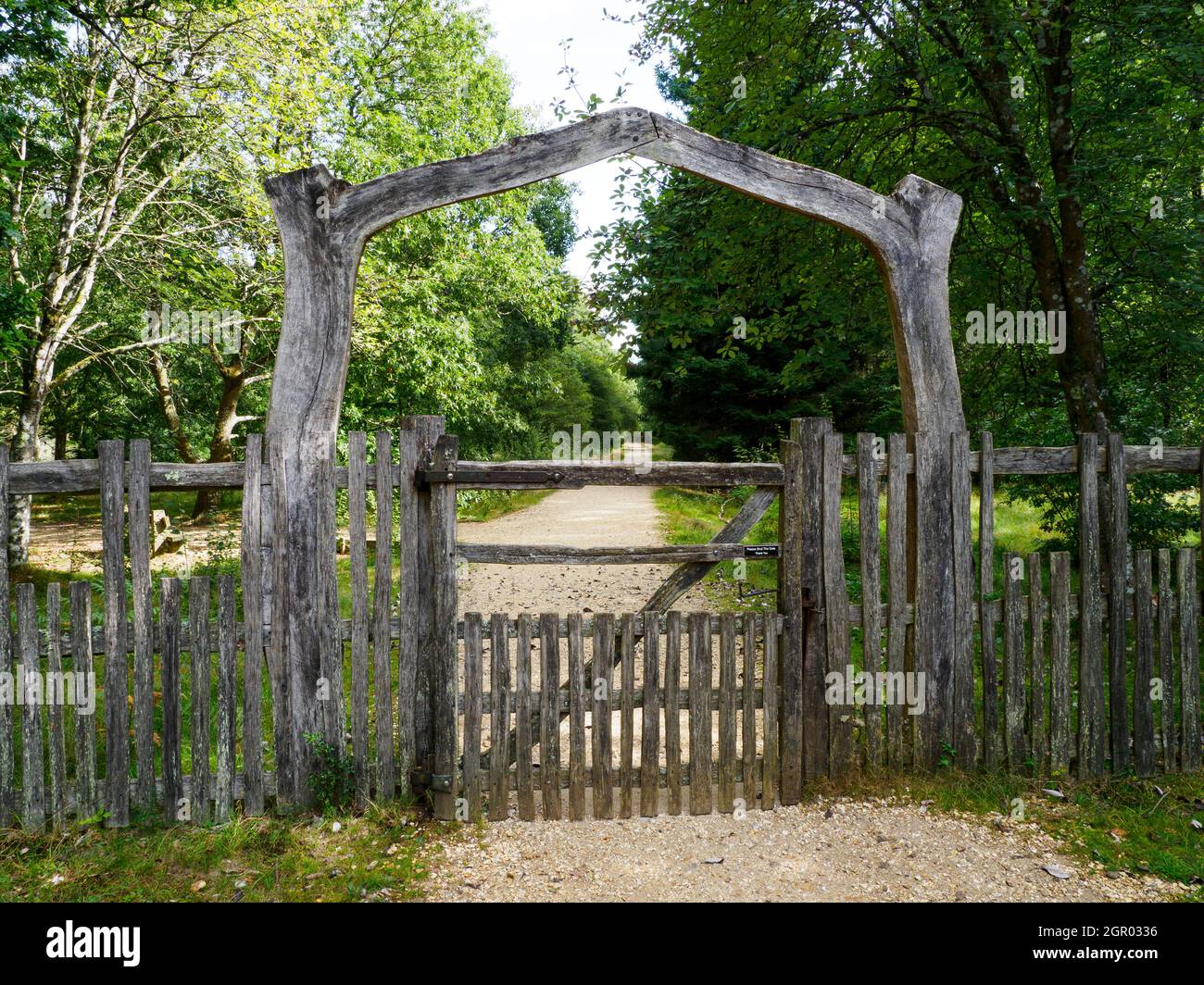 Gate into the Blackwater Arboretum, The New Forest, Hampshire, UK Stock Photo
