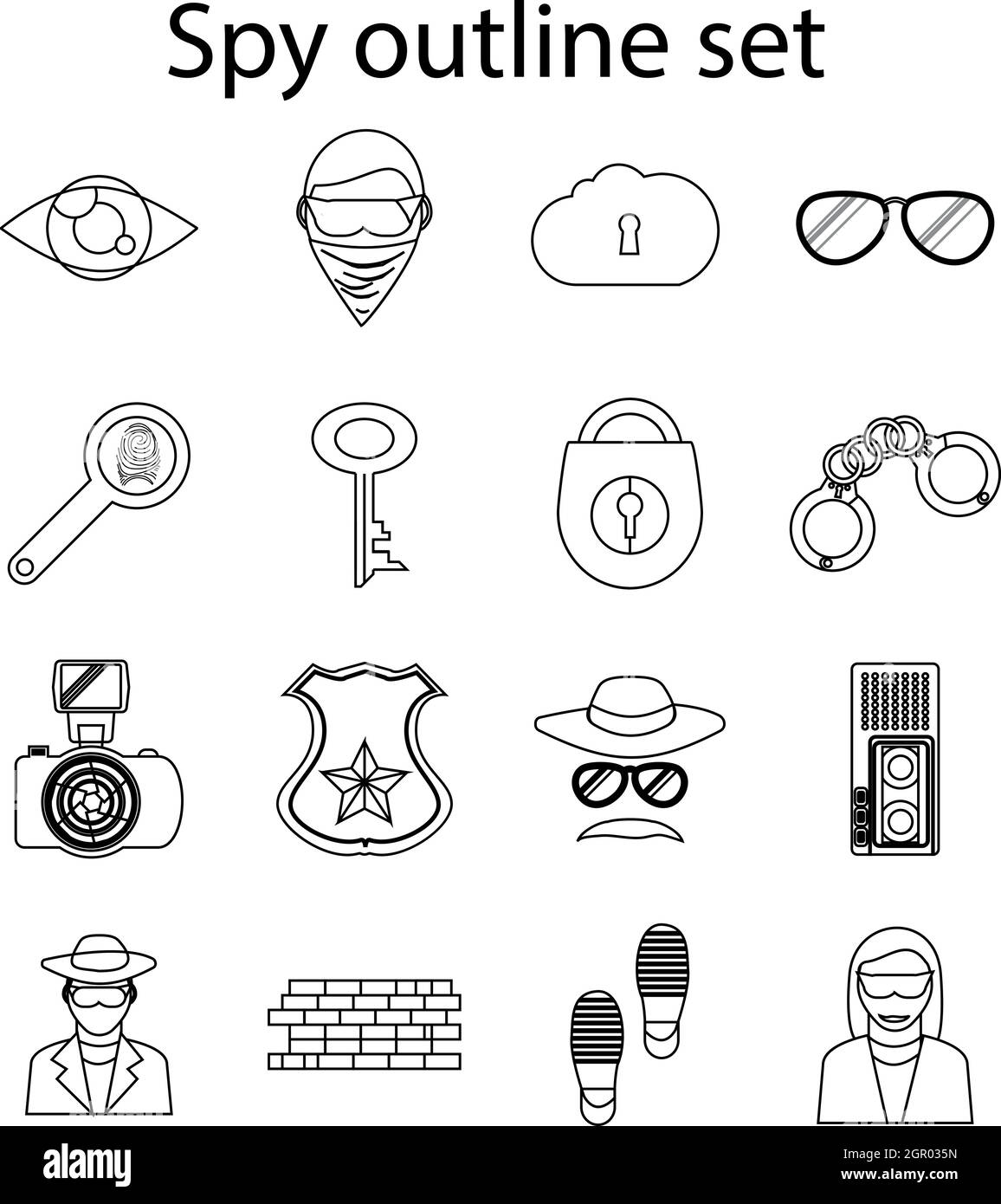 Spy icons set in outline style Stock Vector