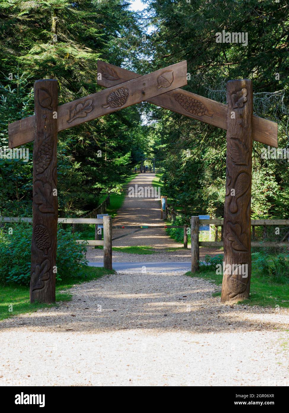 Entrance arch to Blackwater Arboretum, The New Forest,Hampshire, UK Stock Photo