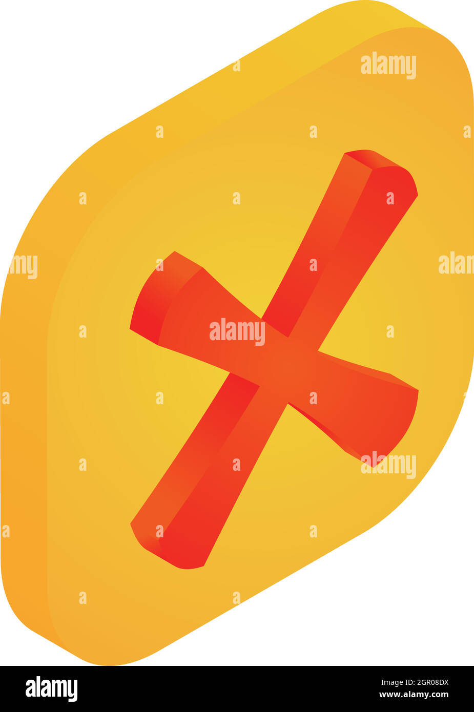 Yellow button with cross icon, isometric 3d style Stock Vector