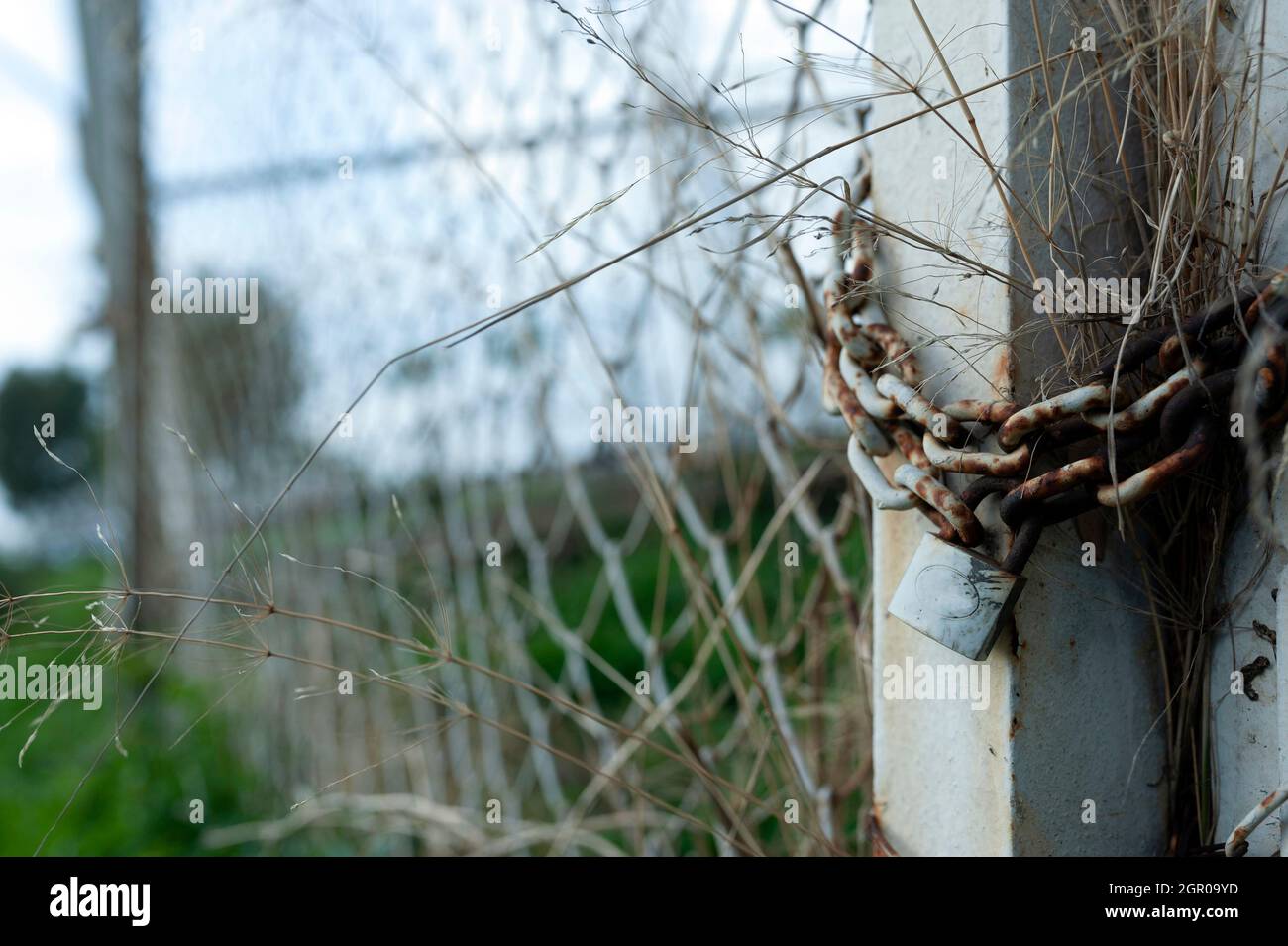 Security, prisoner, prison, fence, wire mesh, restricted area. Stock Photo