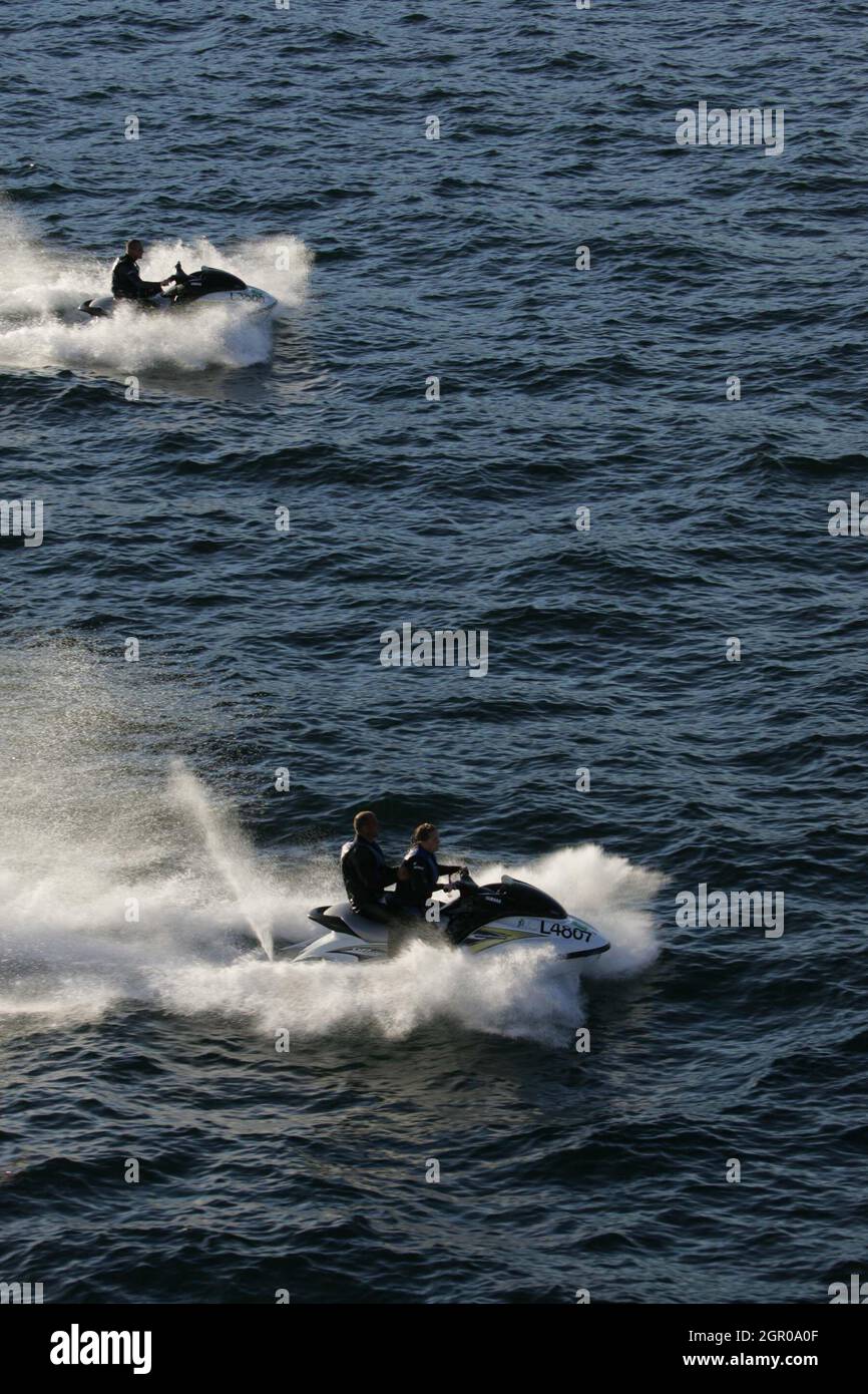 Firth of Clyde Scotland, UK 2005. A Jet Ski buzzs around the Caledonian