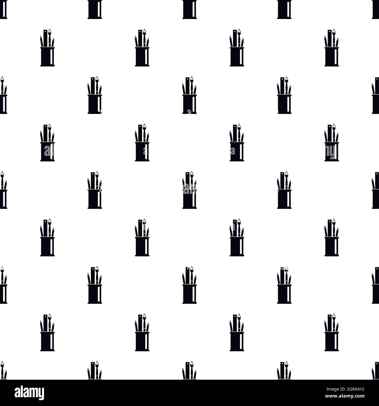 Paint brushes, ruler and pencils in glass pattern Stock Vector