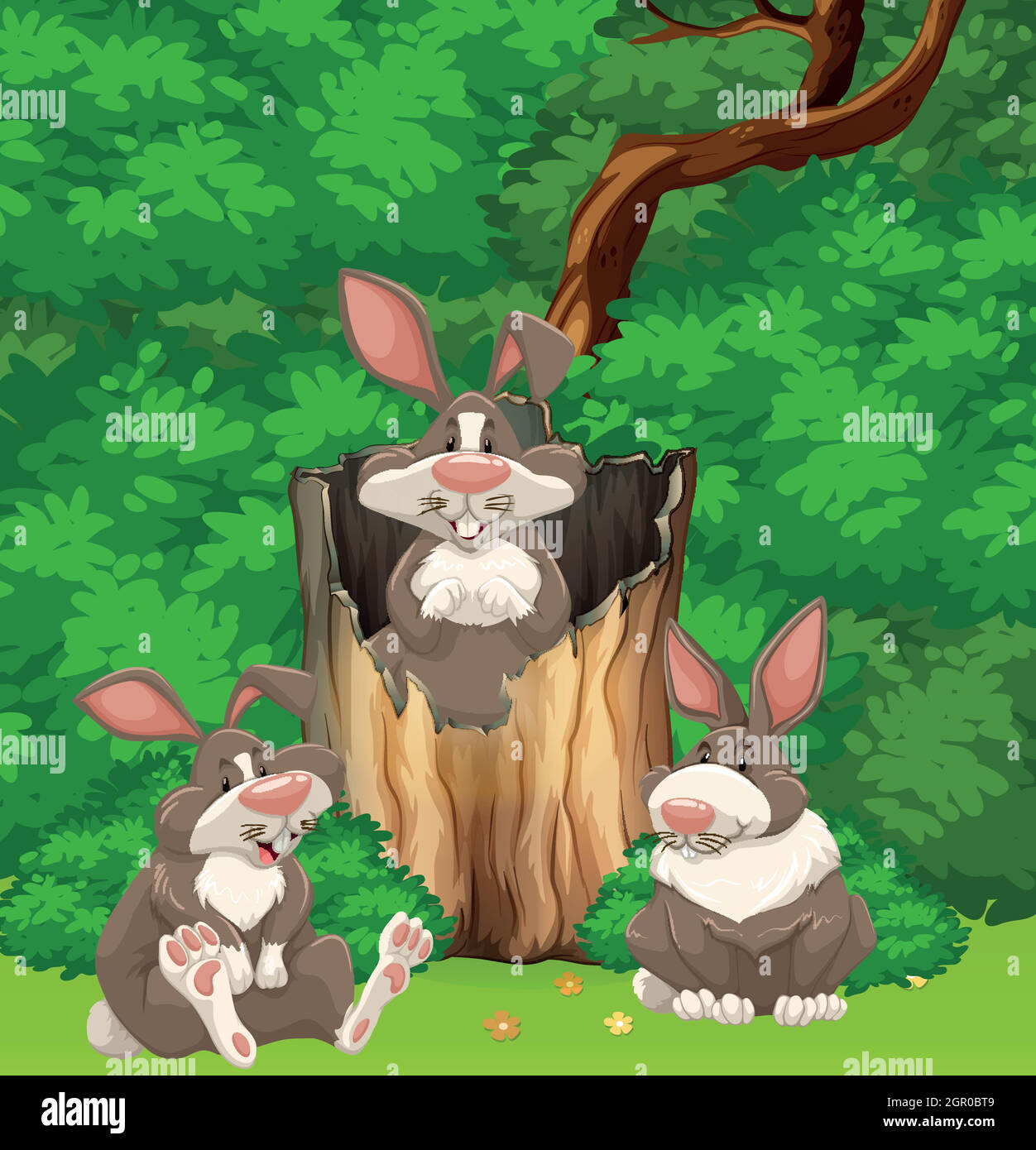 Three rabbits in the woods Stock Vector Image & Art - Alamy