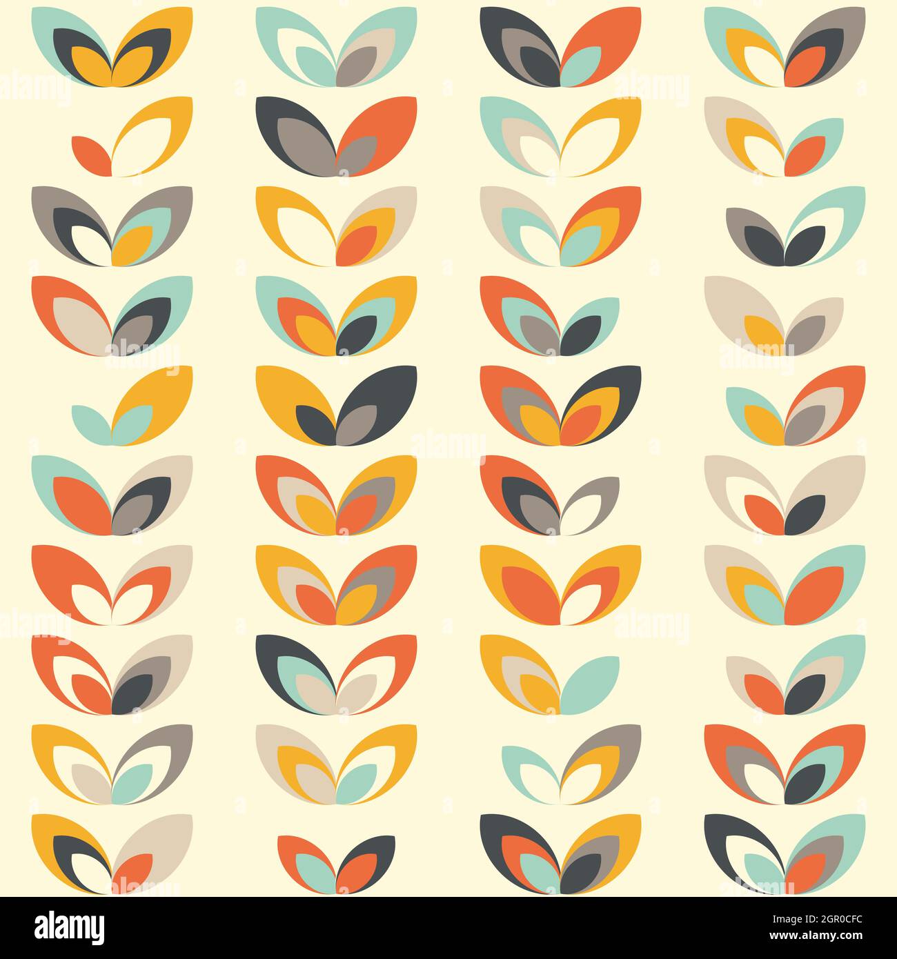 Midcentury geometric retro background. Vintage brown, orange and teal colors. Seamless floral mod pattern, vector illustration. Abstract retro geometr Stock Vector