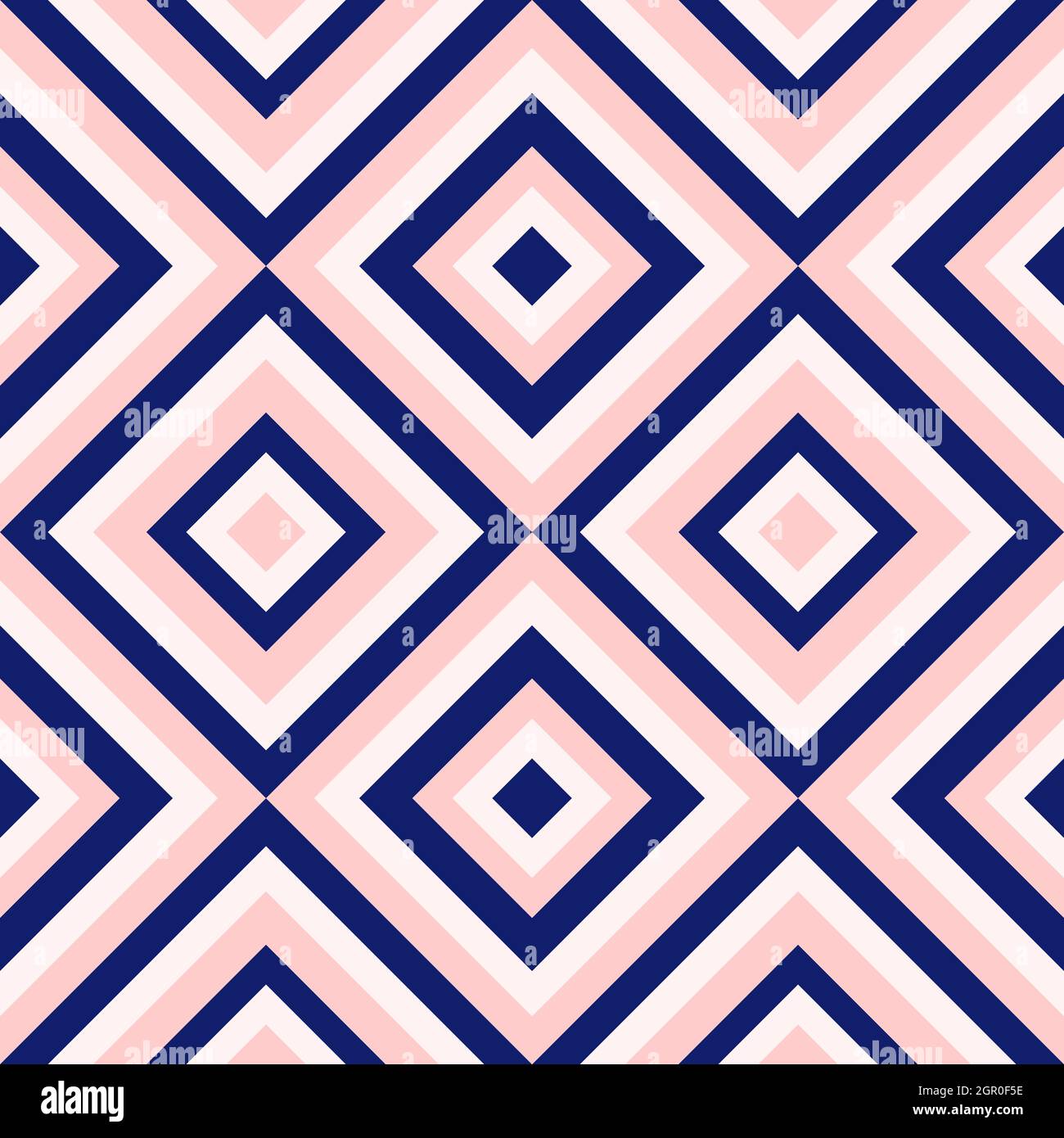 Diamond shapes pattern. Abstract geometry in navy blue and blush pink. Seamless vector pattern. Millennial pink background. Fashion fabric pattern des Stock Vector