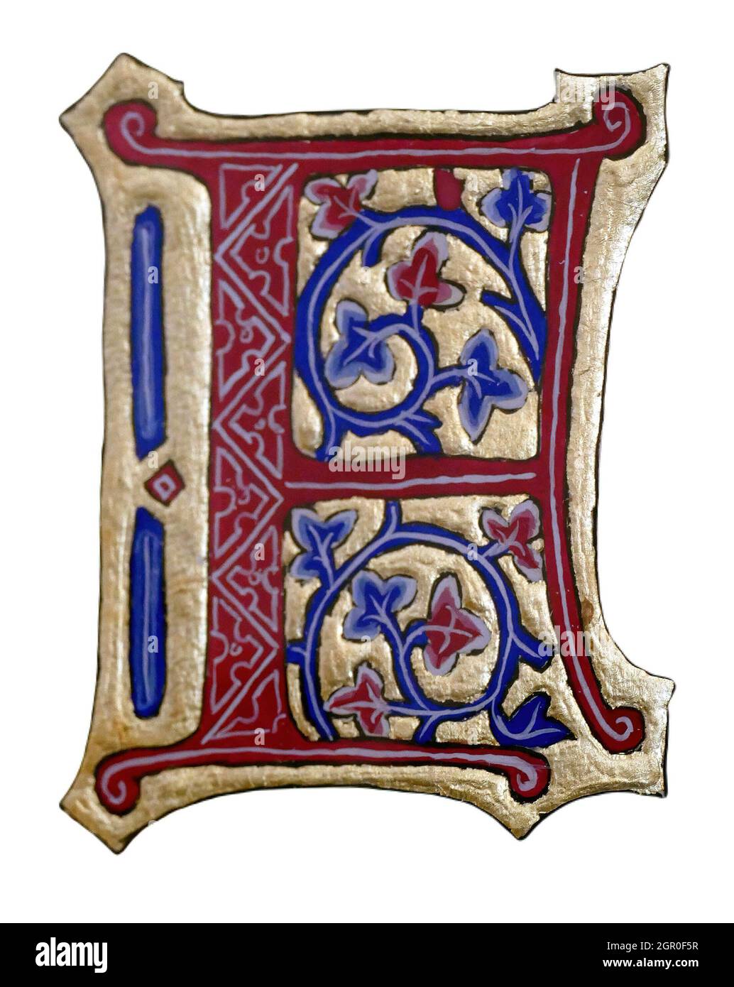 Closeup shot of a medieval illuminated letter from Croatia isolated on