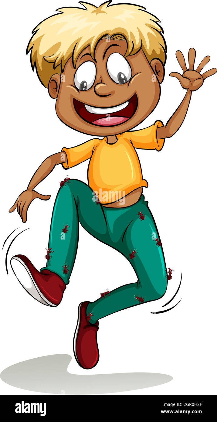 A boy with ants around his pants Stock Vector