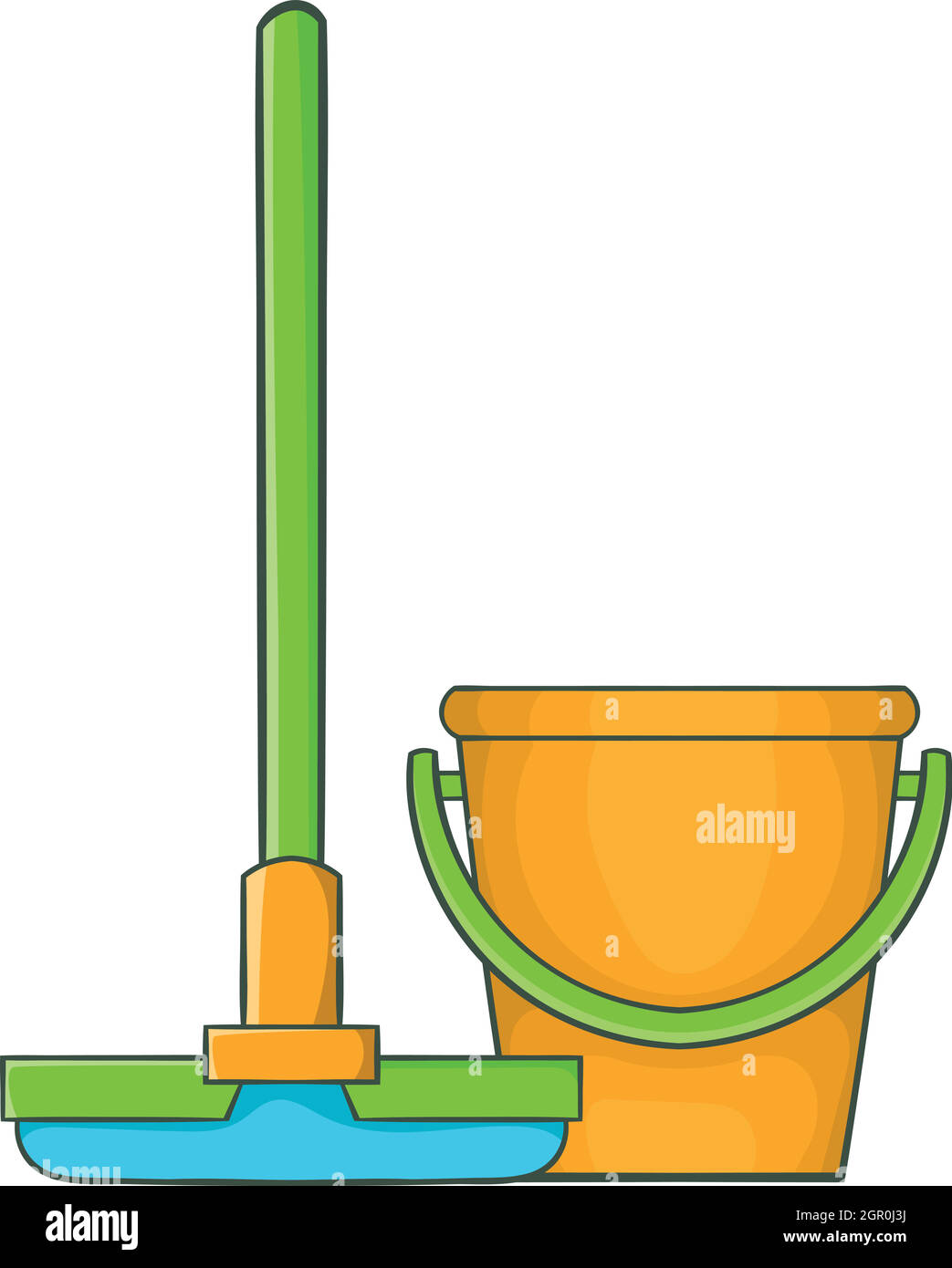 Bucket with mop icon, cartoon style Stock Vector