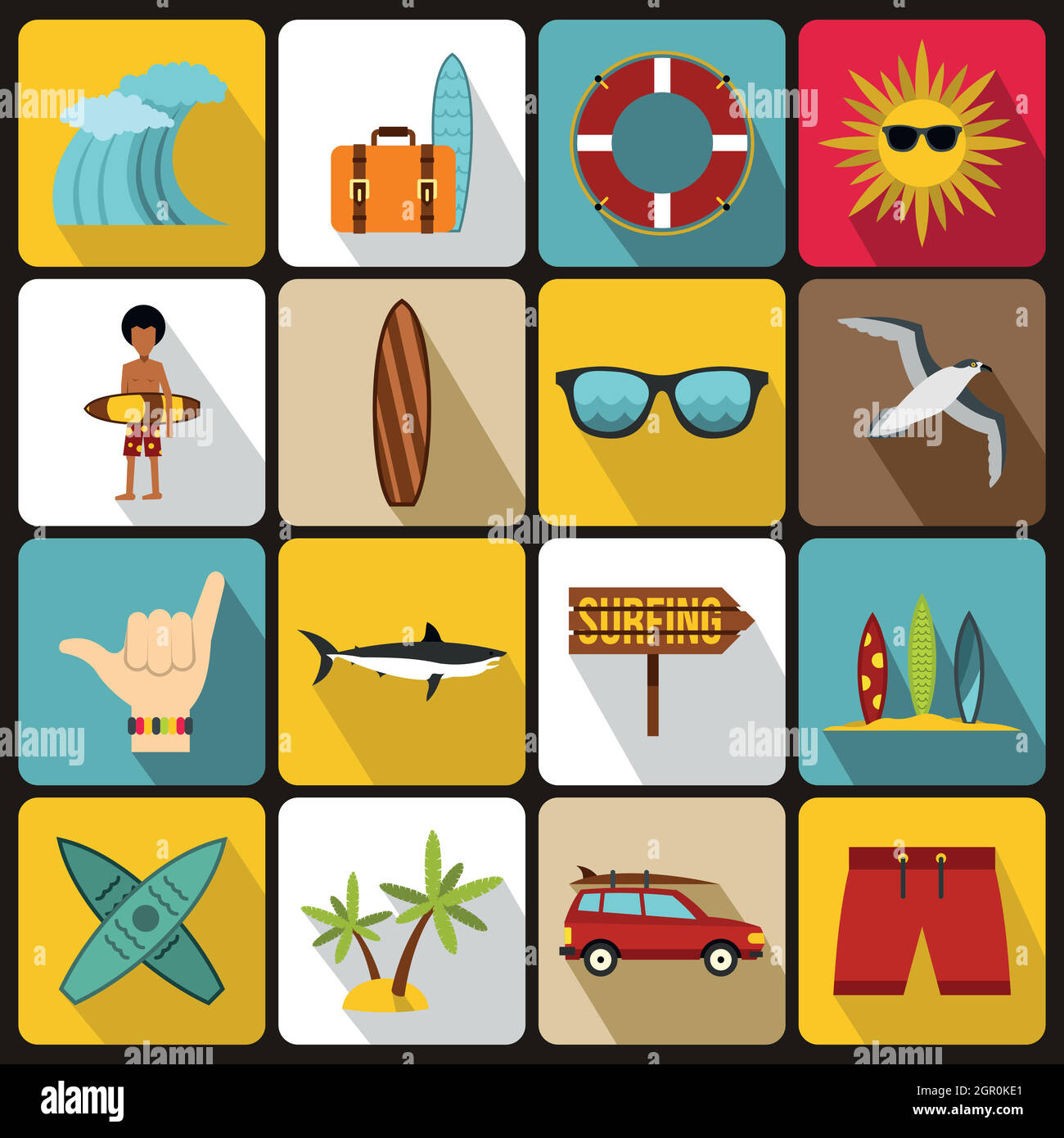 Surfing icons set, flat style Stock Vector Image & Art - Alamy