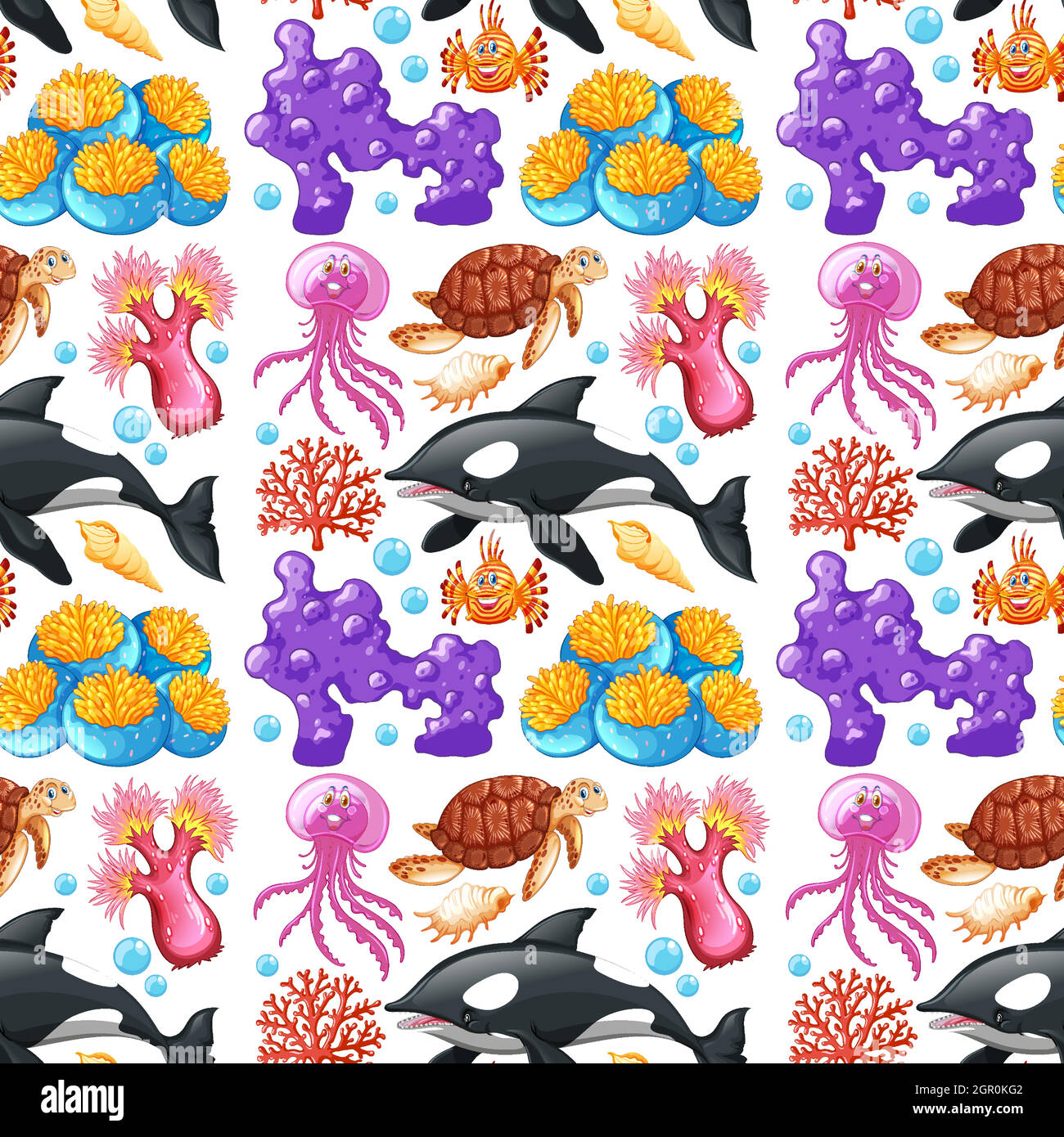 Seamless background design with sea creatures and coral Stock Vector
