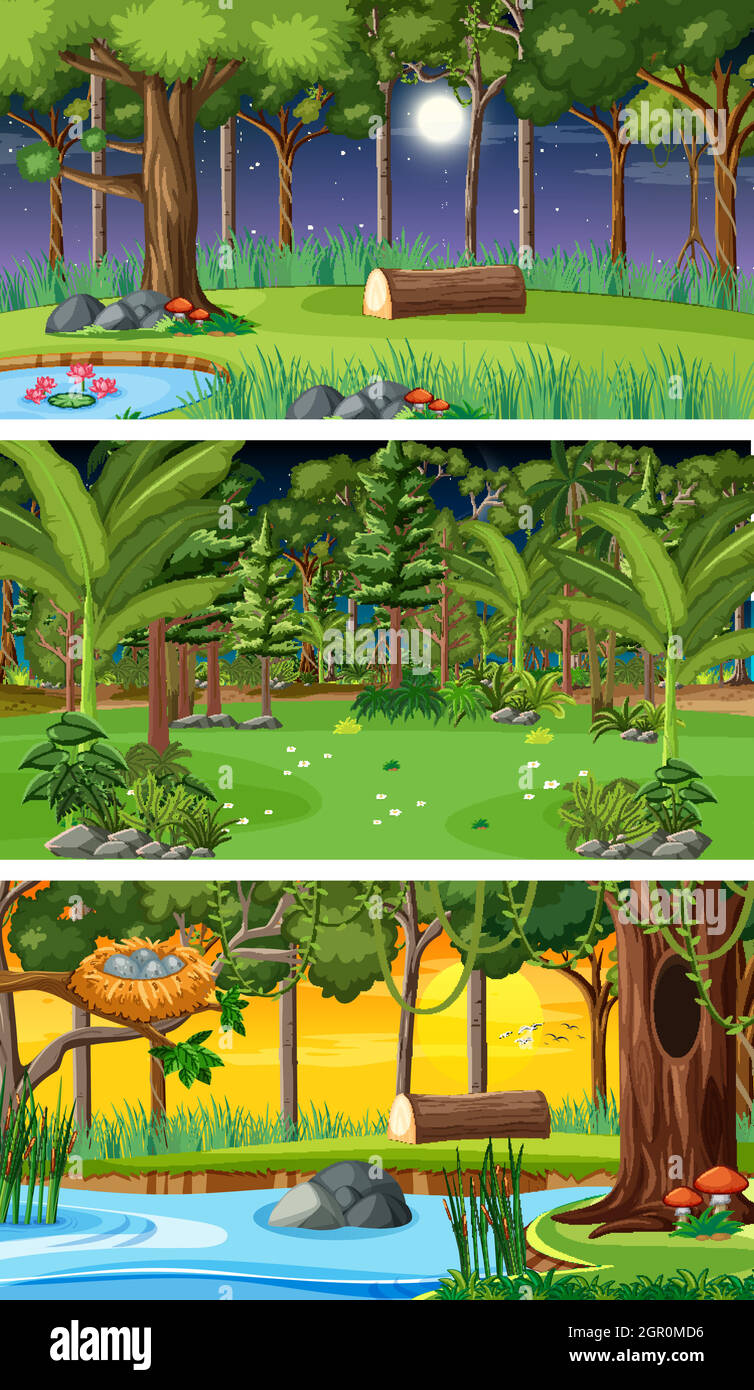 Three different nature horizontal scenes Stock Vector
