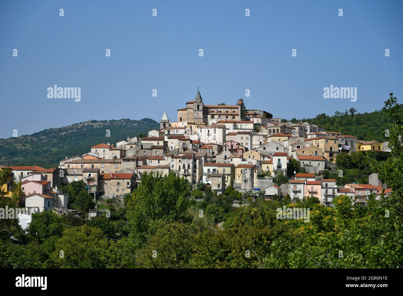 Panorama of Carpinone, a medieval town in the Molise region, Italy. Stock Photo
