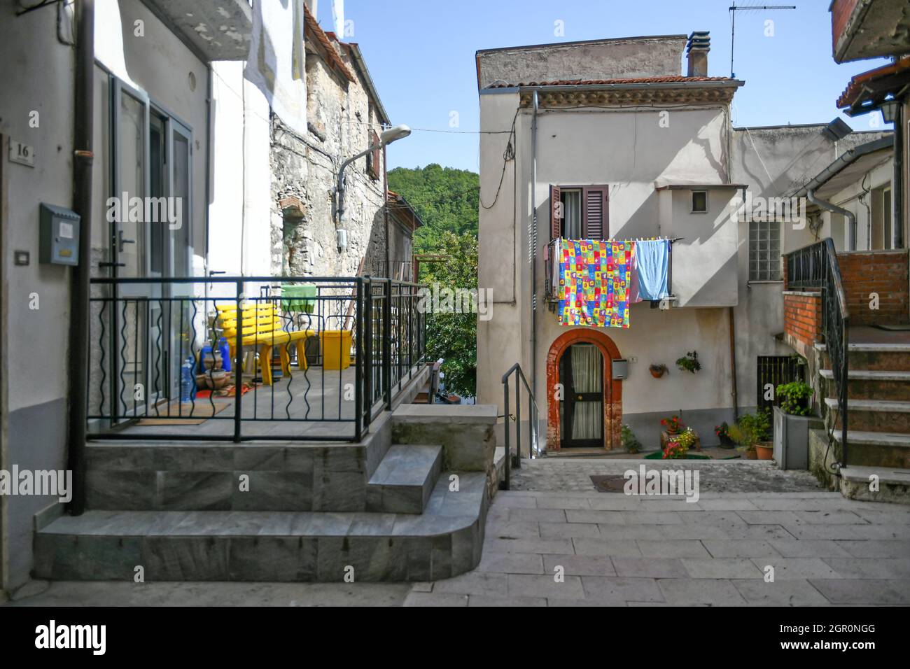 A narrow street of Carpinone, a medieval town of Isernia province, Italy. Stock Photo