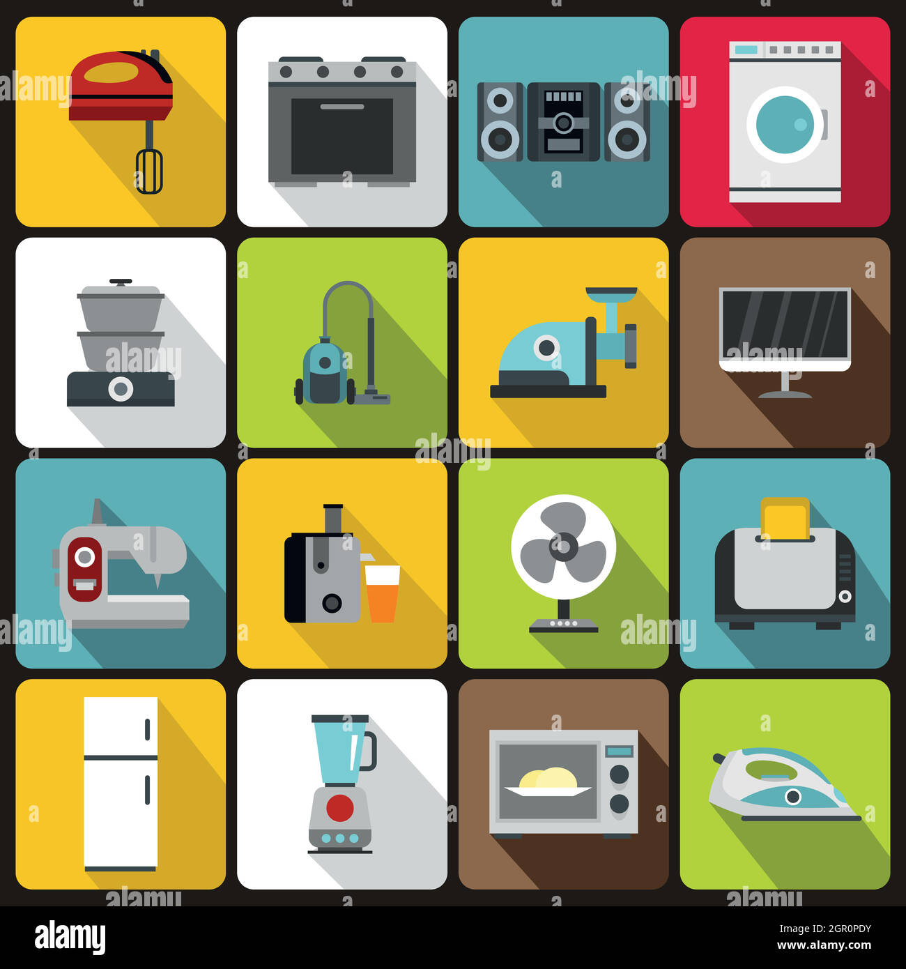 Household appliances icons set, flat style Stock Vector