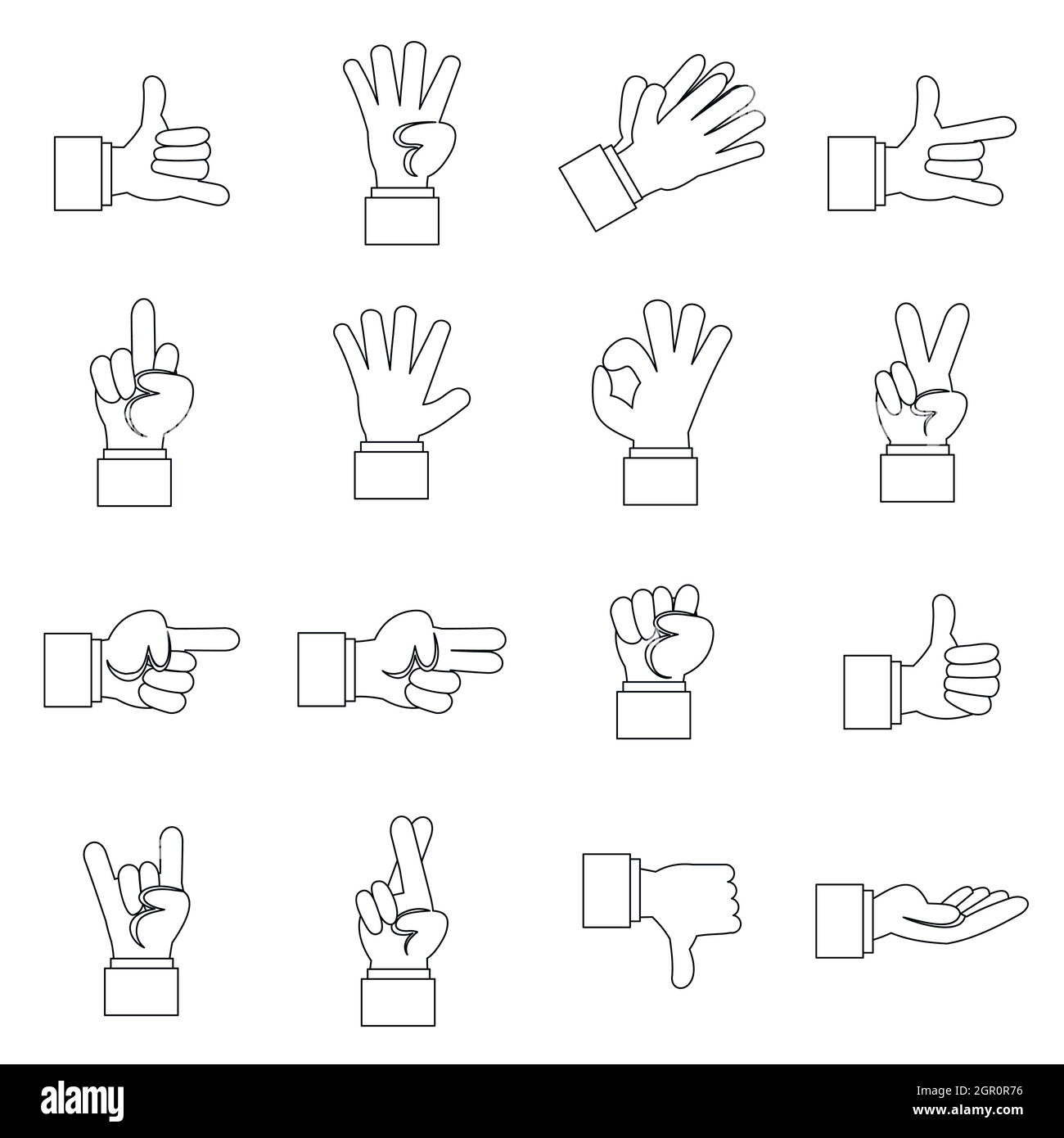 Hand gesture icons set, outline ctyle Stock Vector