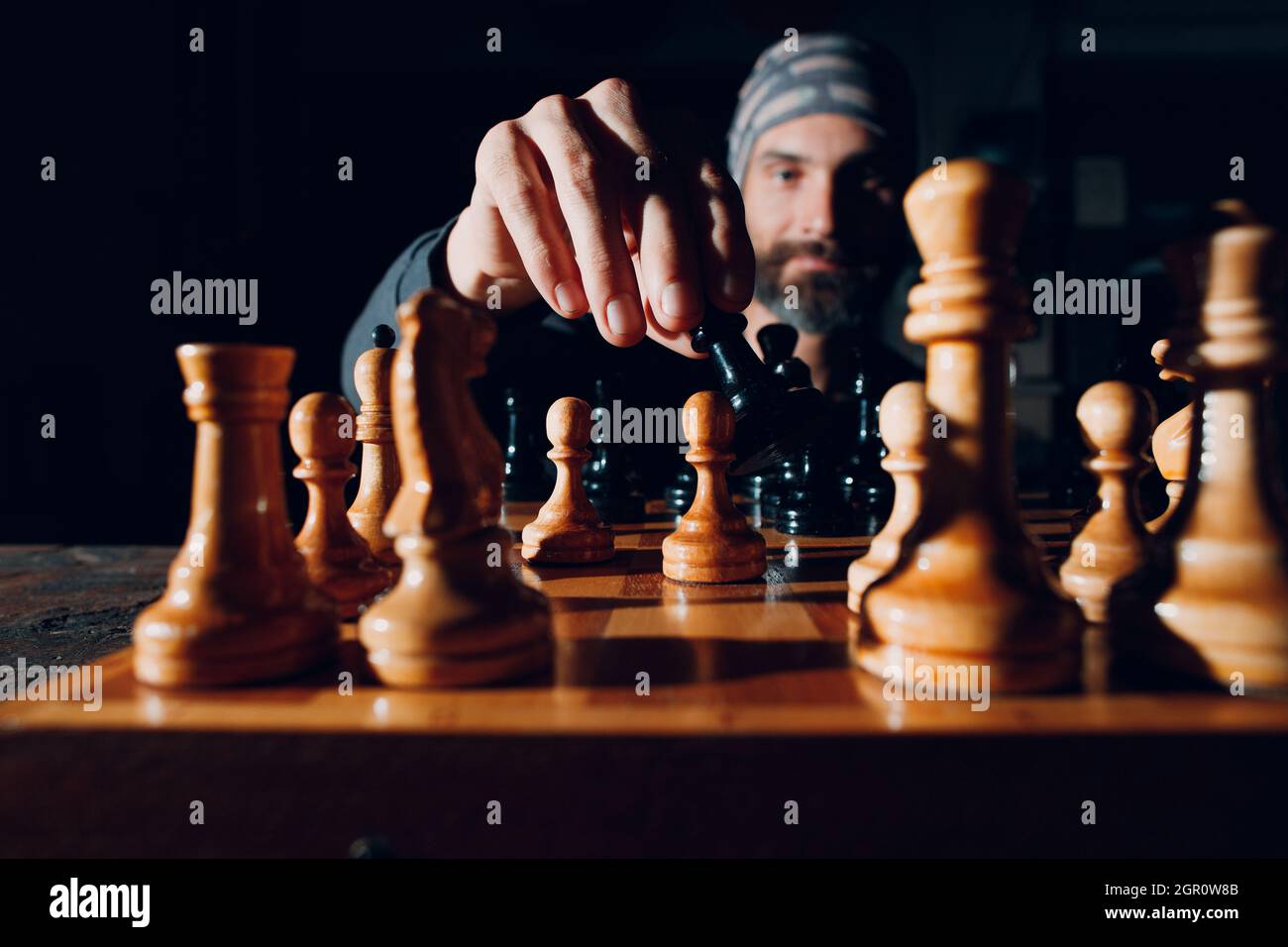 Playing Chess. Man Thinking about His Next Chess Move Stock Image - Image  of strategy, game: 213752197