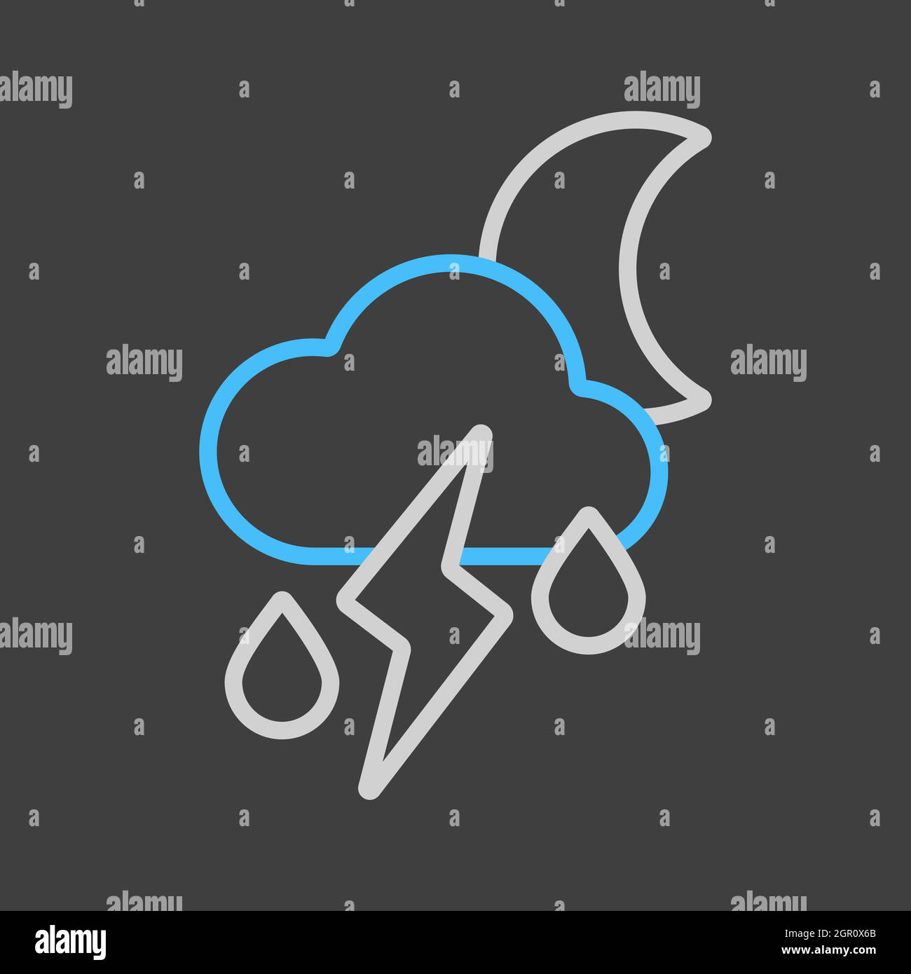 Moon cloud with rain and lightning vector icon on dark background Stock Vector