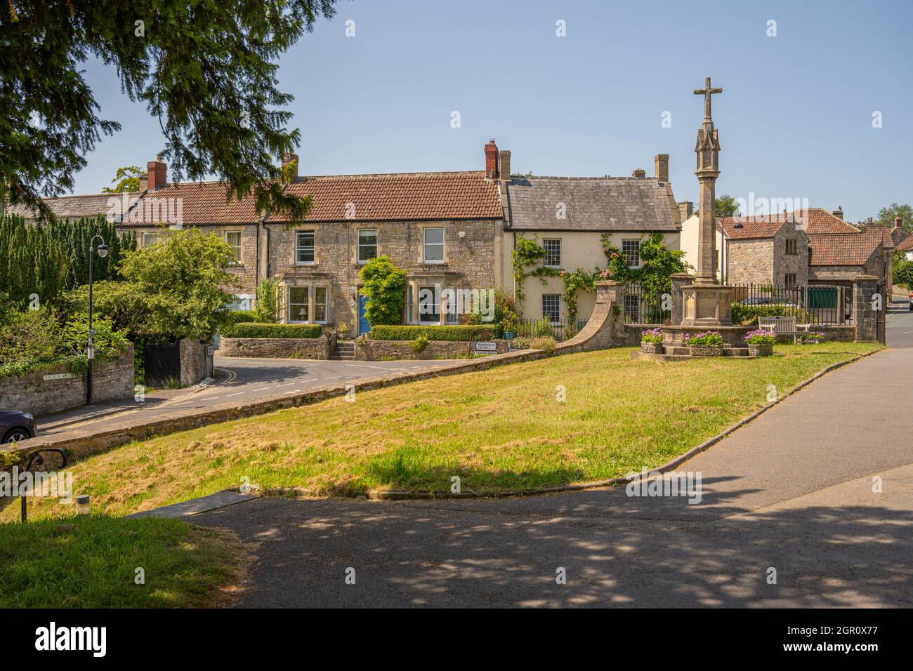 Church yard Church of St Mary Wedmore Somerset looking towards Church St. Stock Photo