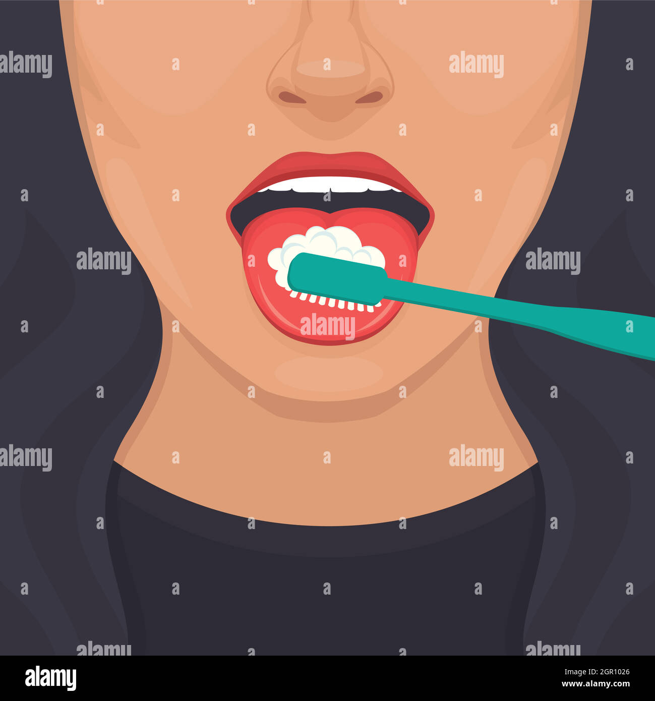 tongue hygiene, brush and toothbrush Stock Vector