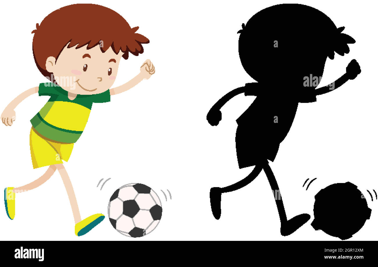 Boy Playing Football In Colour And Silhouette Stock Vector Image Art Alamy