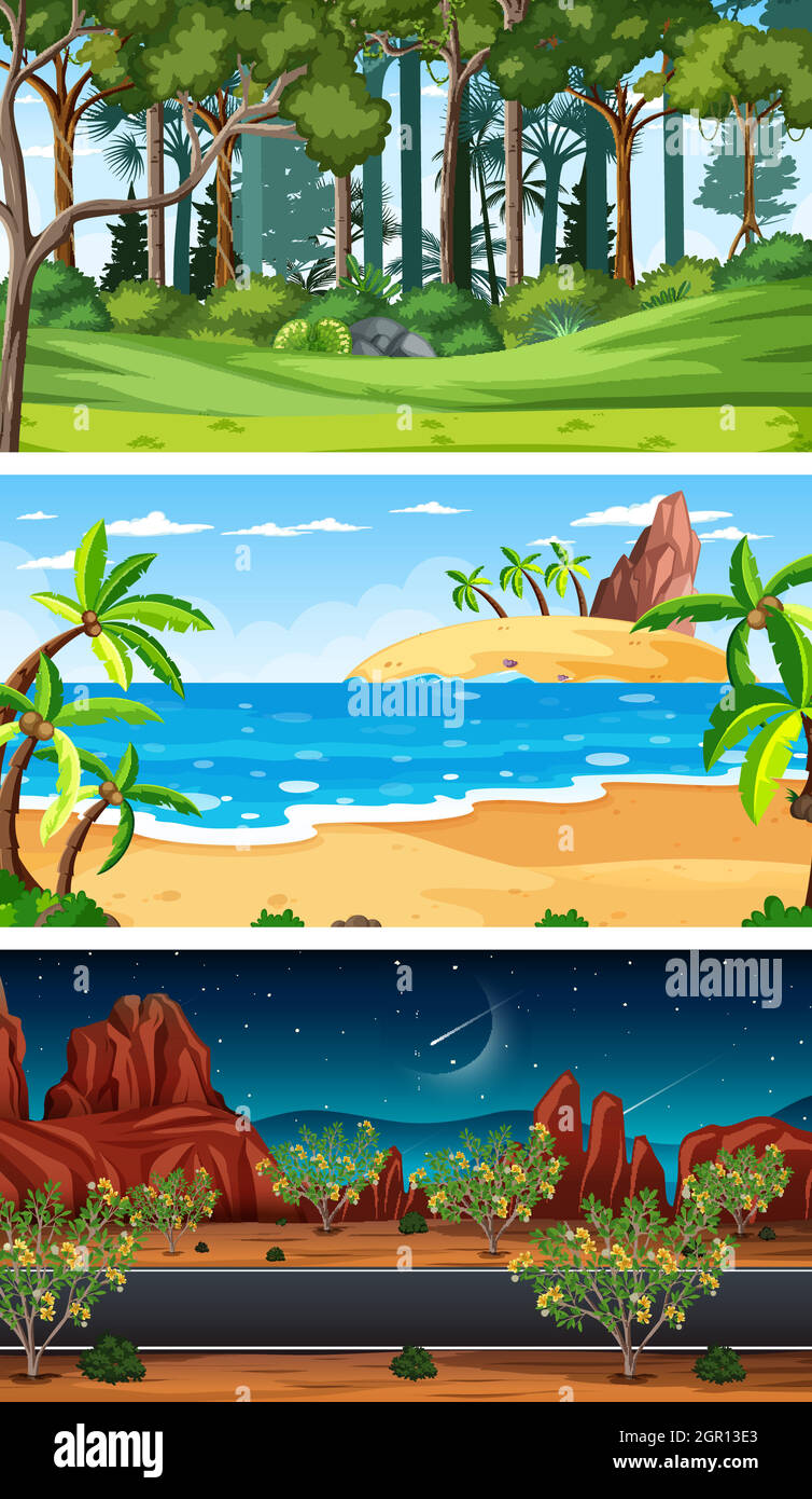Set of different nature horizontal scenes Stock Vector