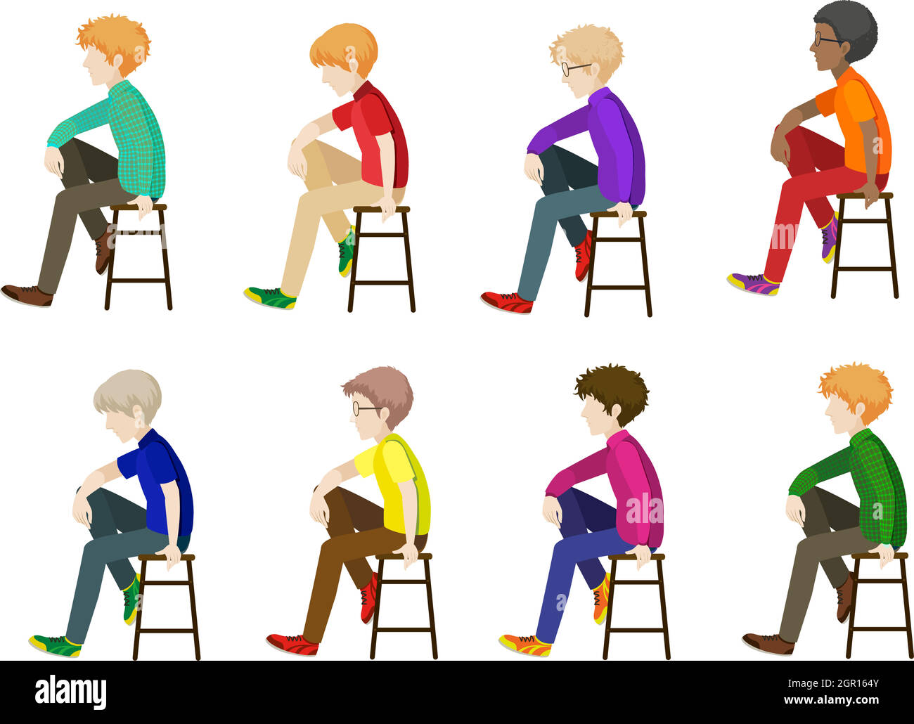 Eight gentlemen sitting without faces Stock Vector