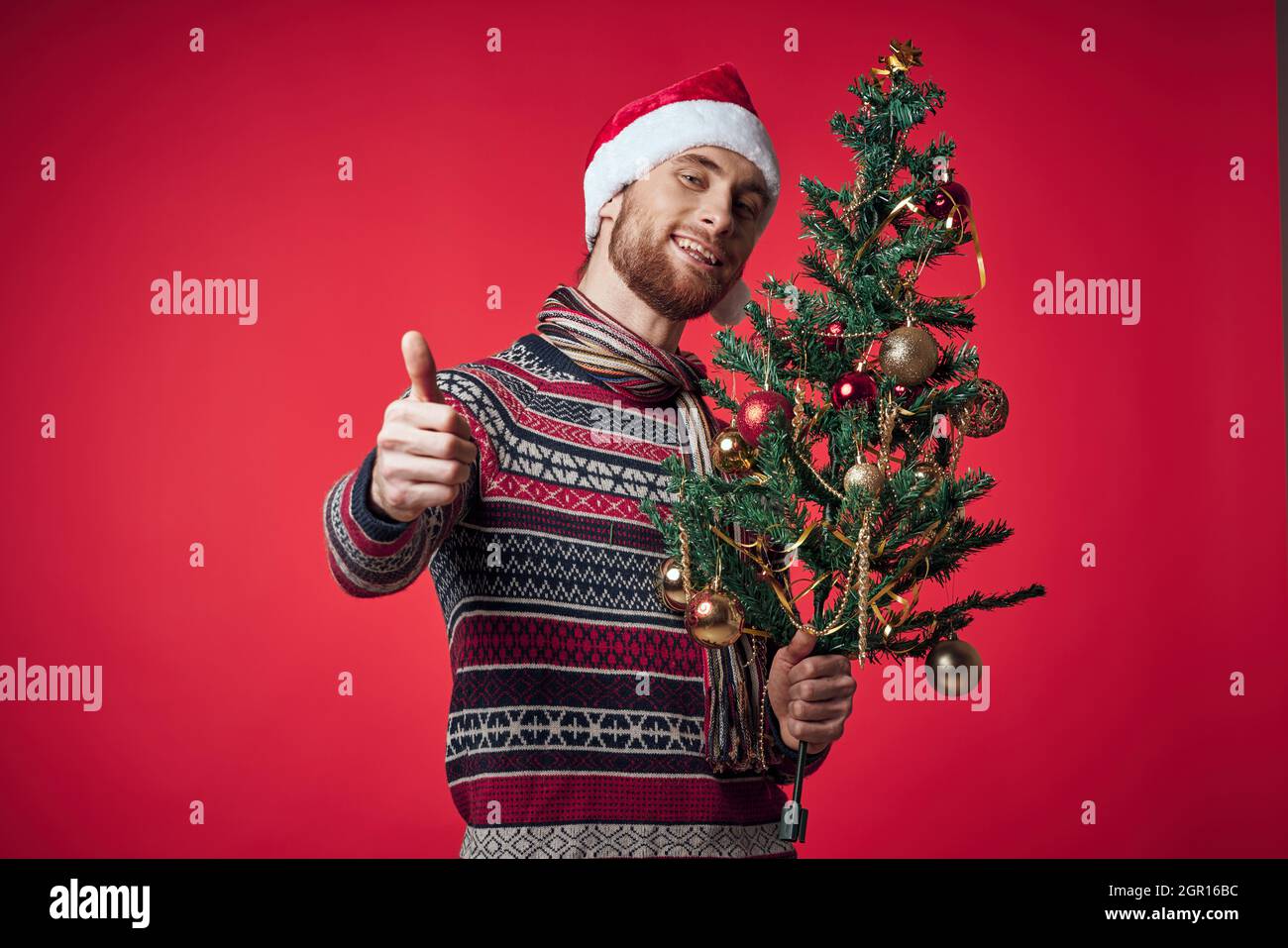 handsome man in a santa hat Christmas decorations holiday New Year ...