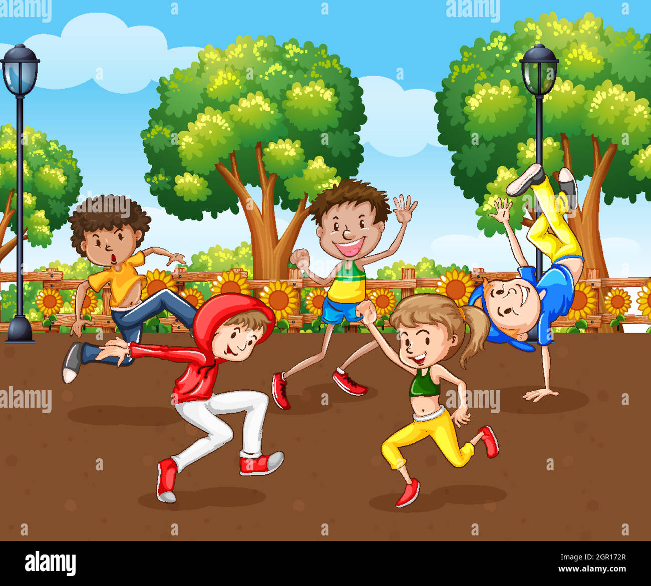 Scene with many children dancing in the park Stock Vector Image & Art ...