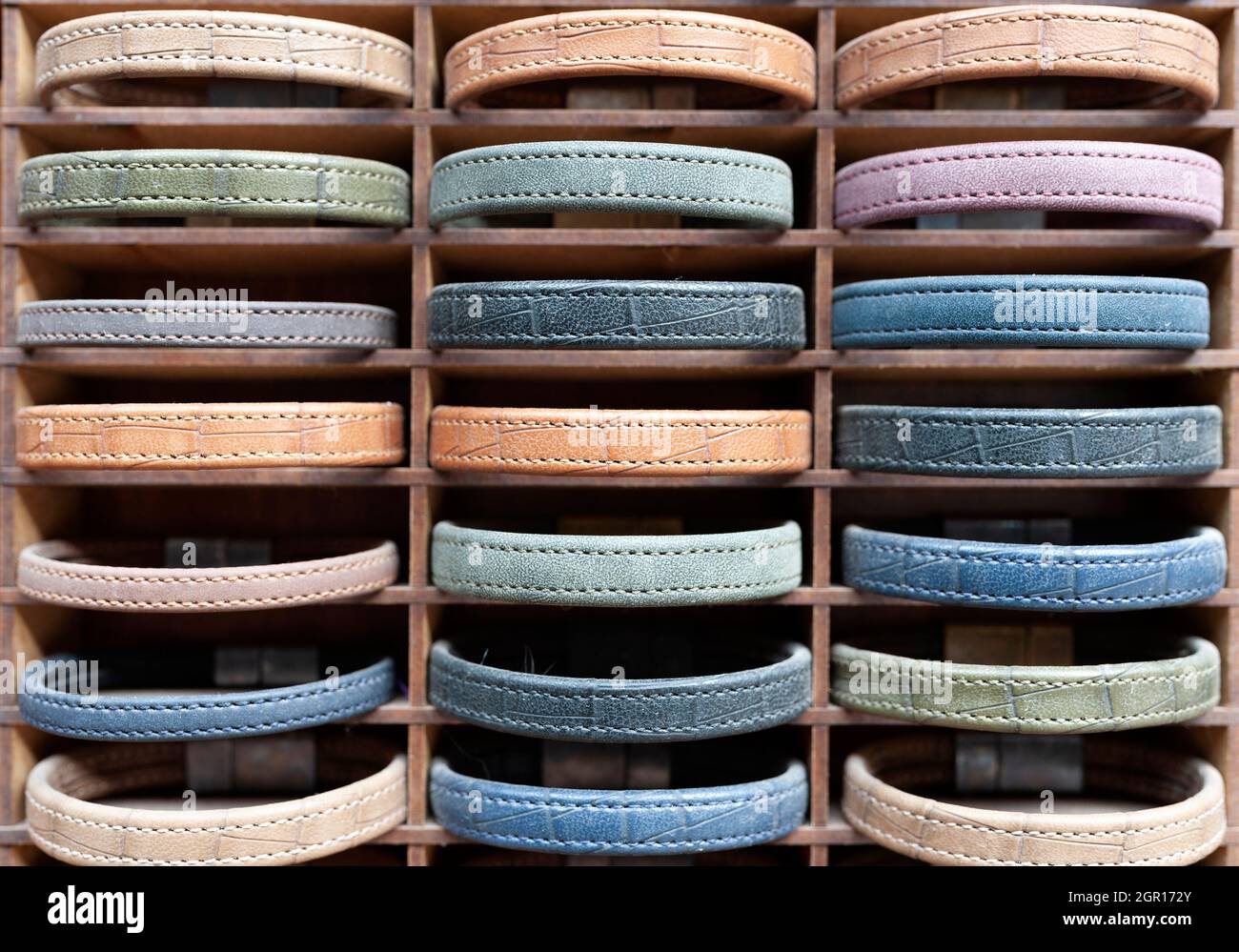 Colored belt, leather belt, strap ,waistband Stock Photo
