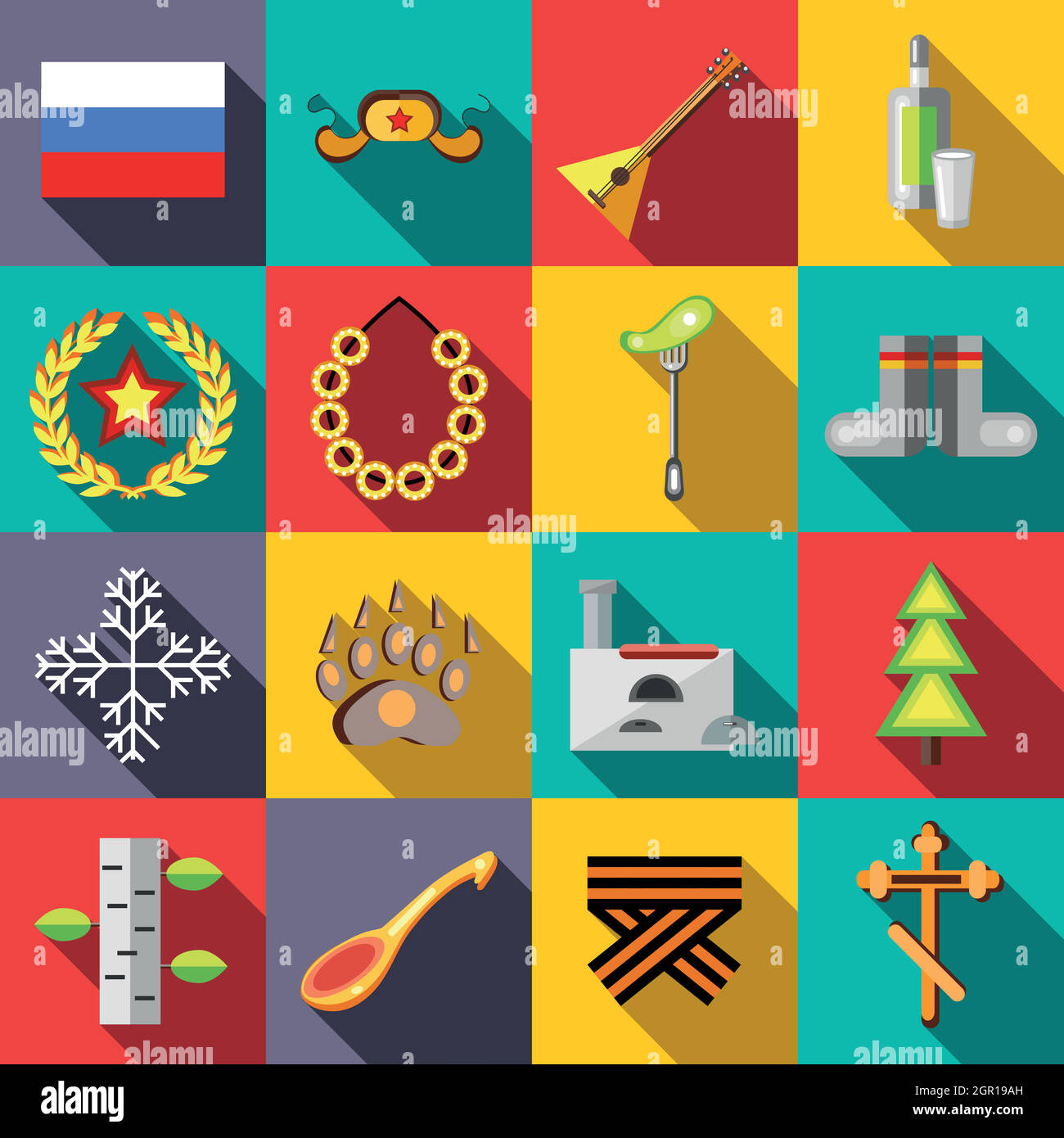 Russia icons set, flat style Stock Vector