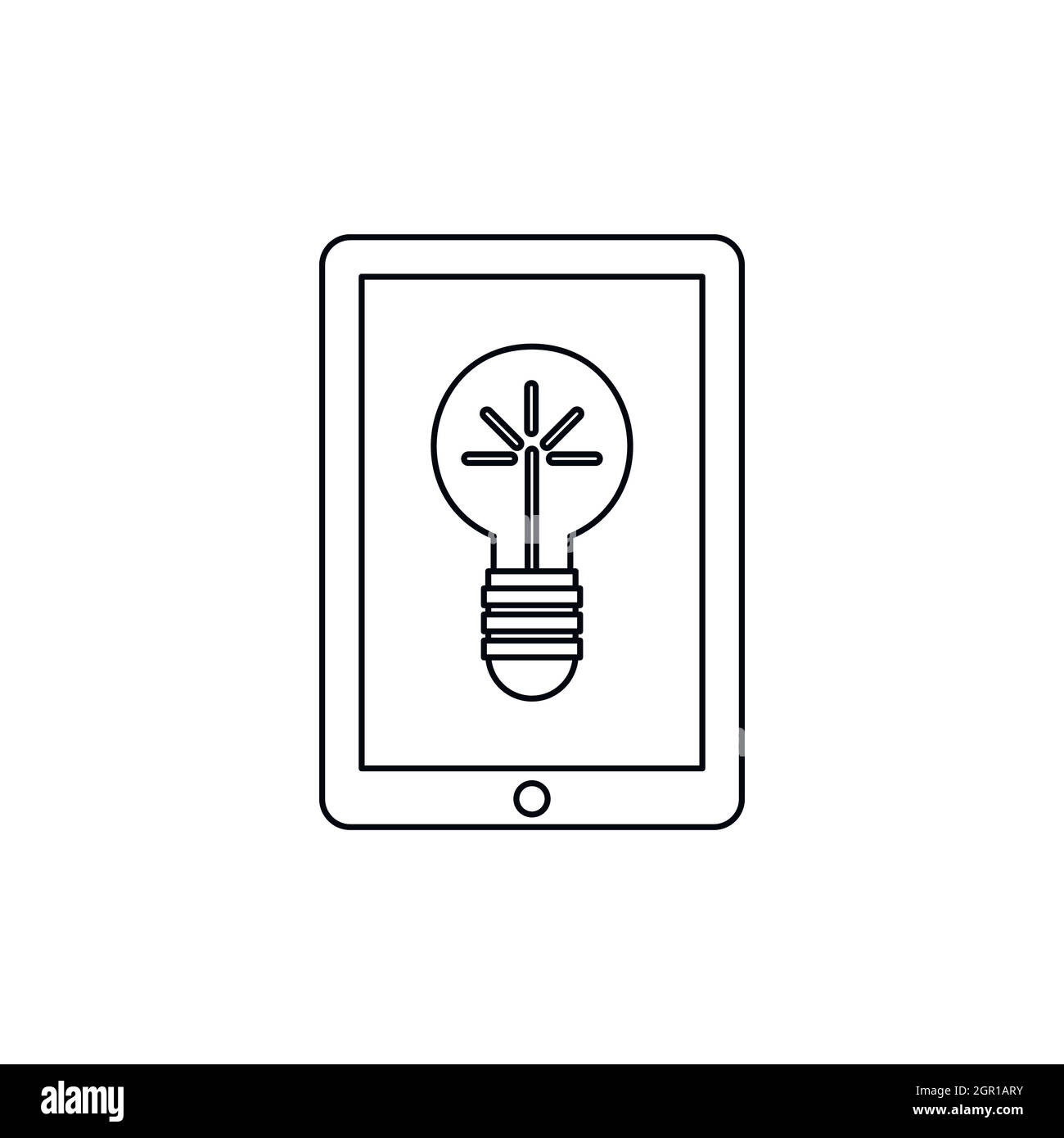 Light bulb on tablet computer screen icon Stock Vector