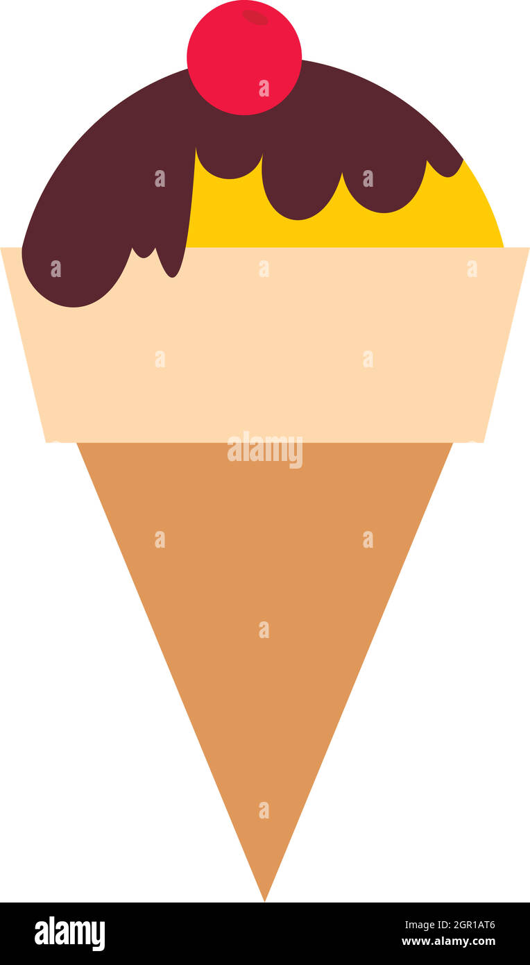 Chocolate ice cream with cherry icon, flat style Stock Vector Image ...