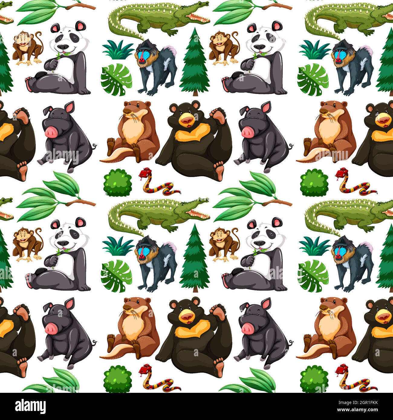 Wild animal and tree seamless pattern Stock Vector Image & Art - Alamy